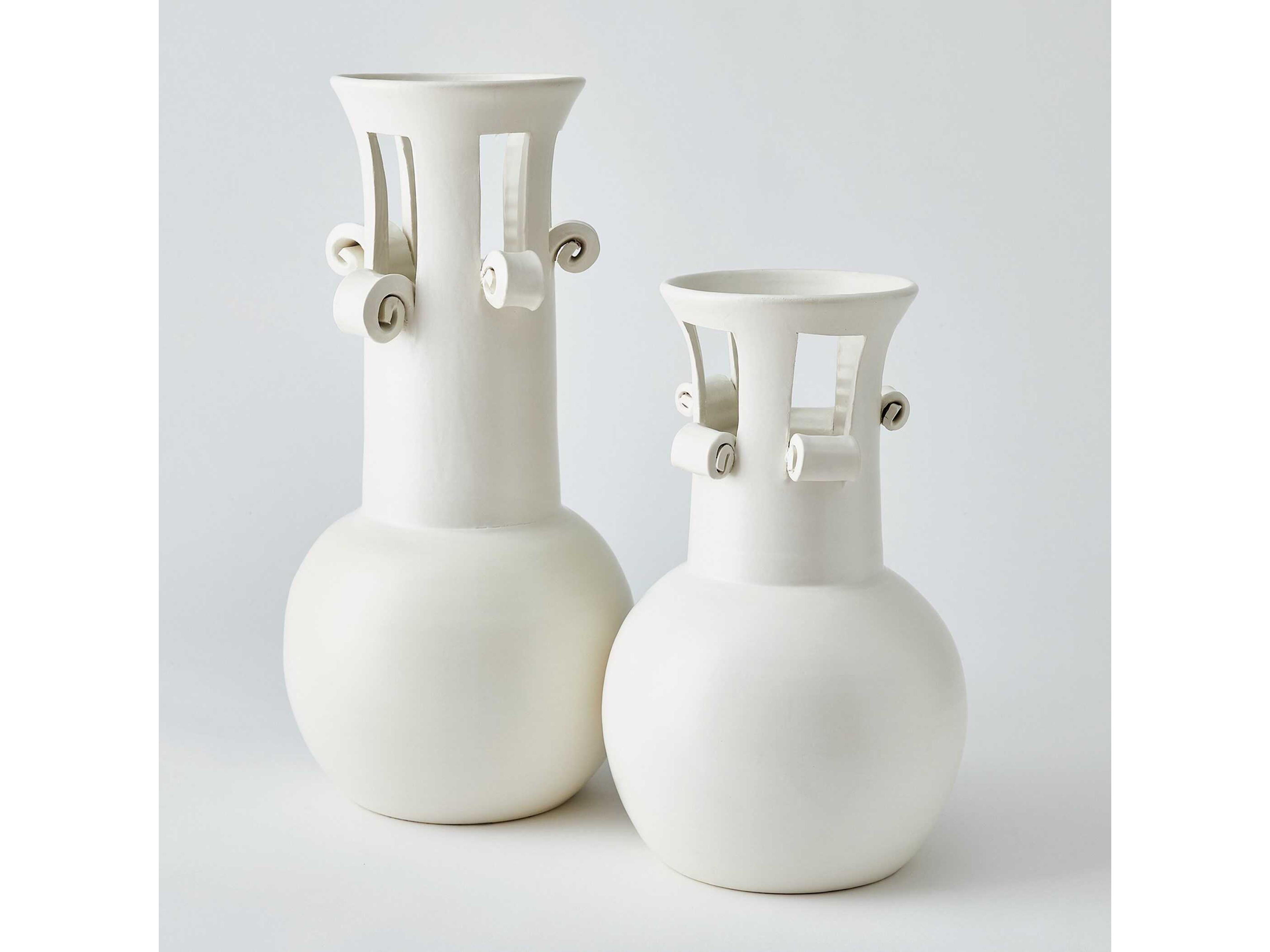 Global Views Spiral Handle Matte White Vase