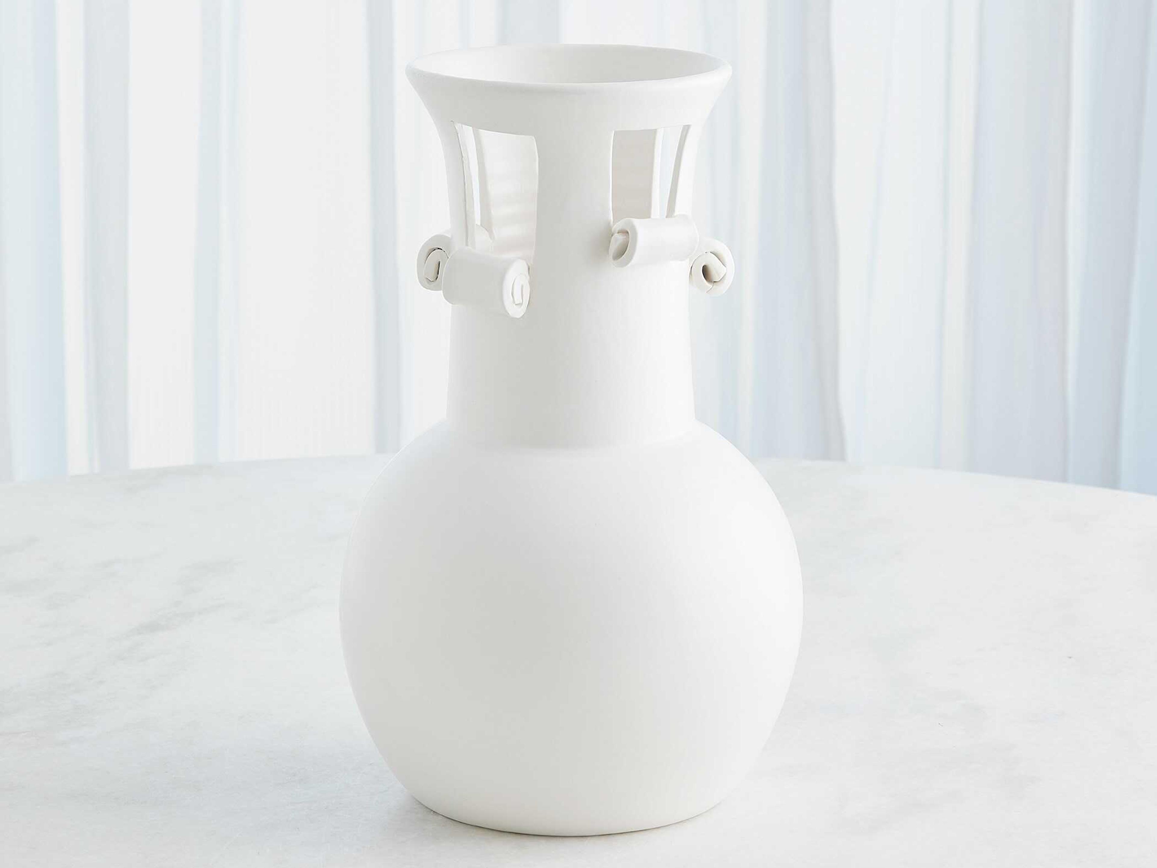 Global Views Spiral Handle Matte White Vase