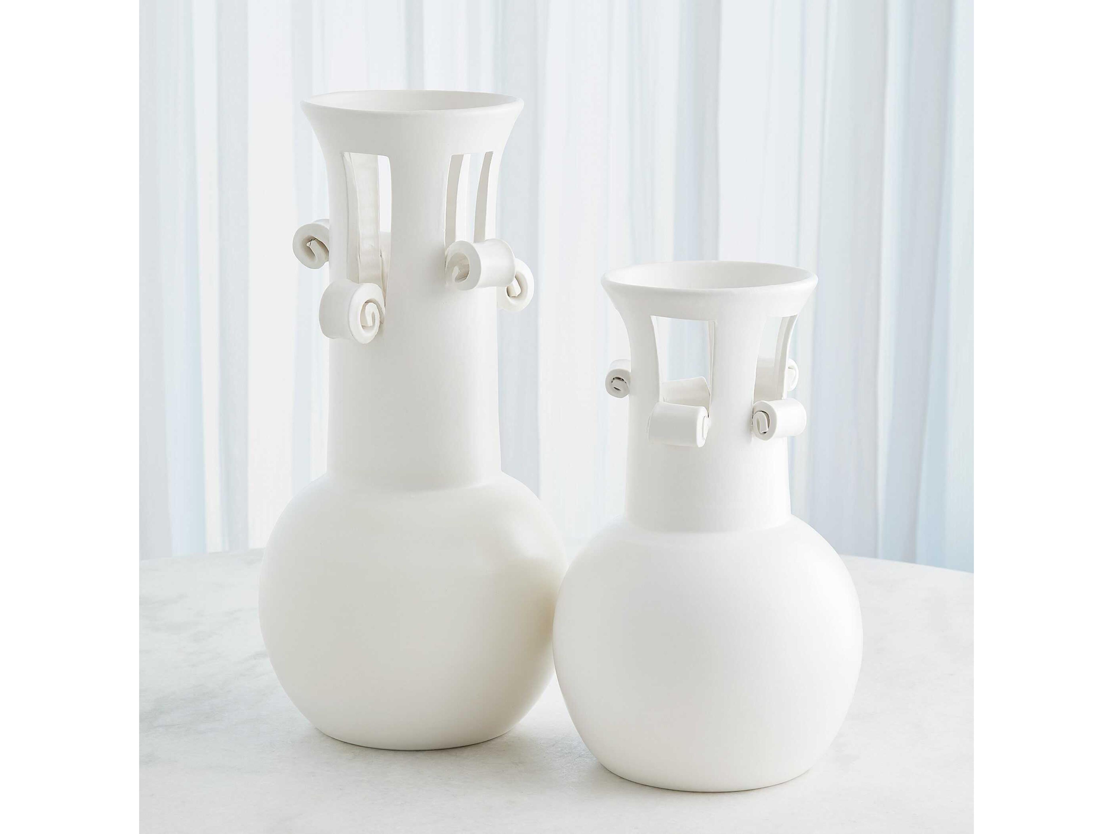 Global Views Spiral Handle Matte White Vase