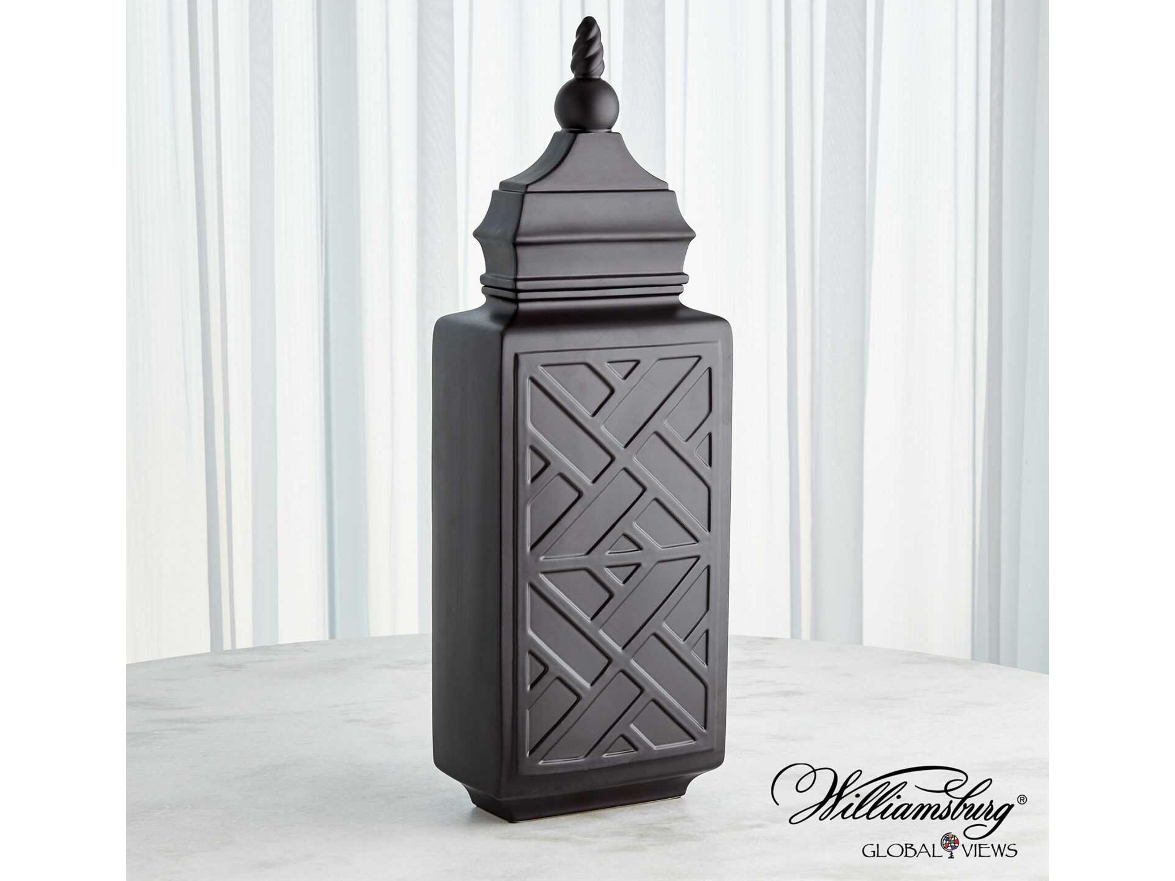 Global Views Chinoiserie Matte Black 11" Jar