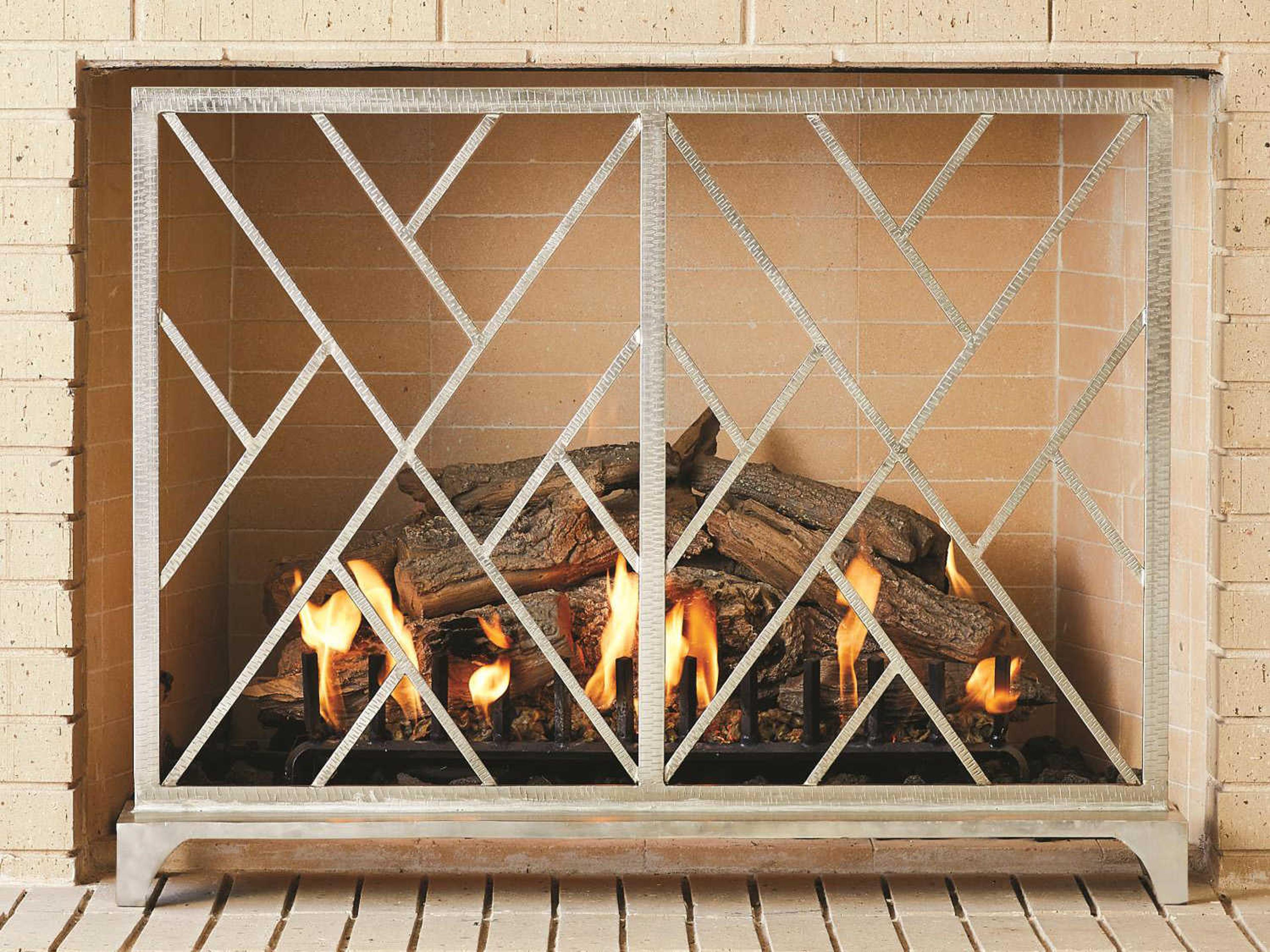 Global Views Chinoise Fret Nickel Fireplace Screen