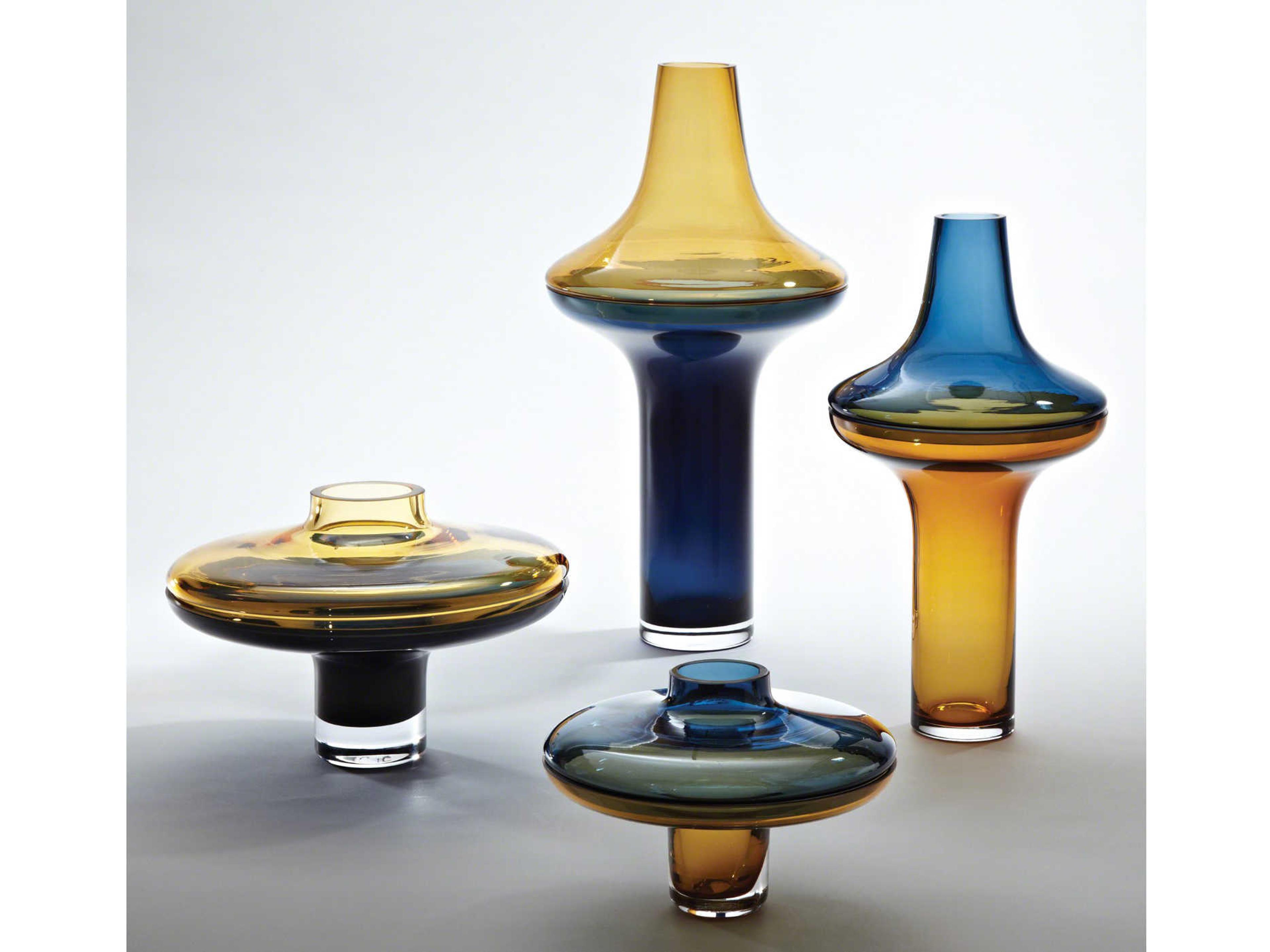 Global Views Tall Amber / Cobalt Vase
