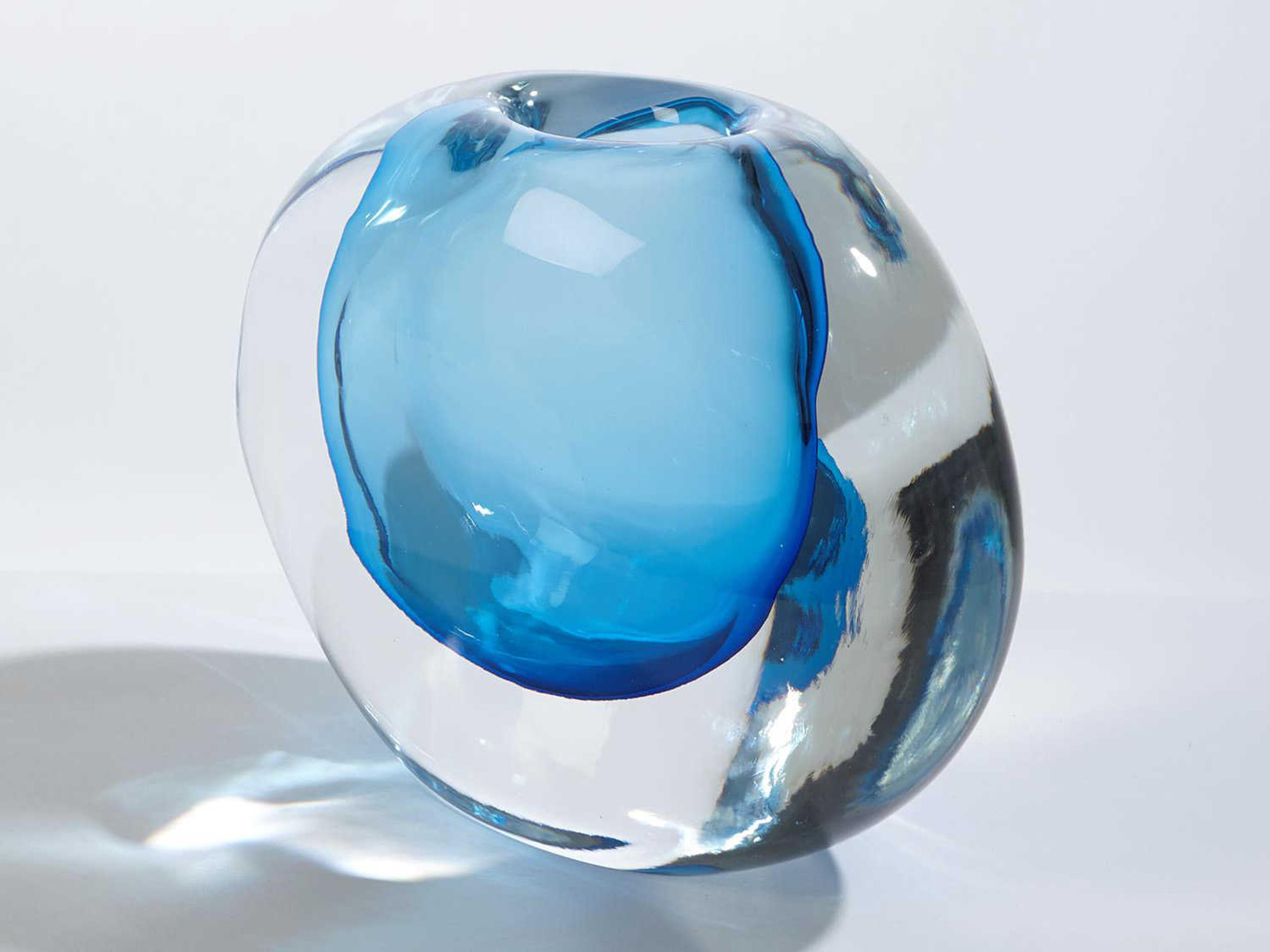 Global Views Off Set Light Blue Round Vase