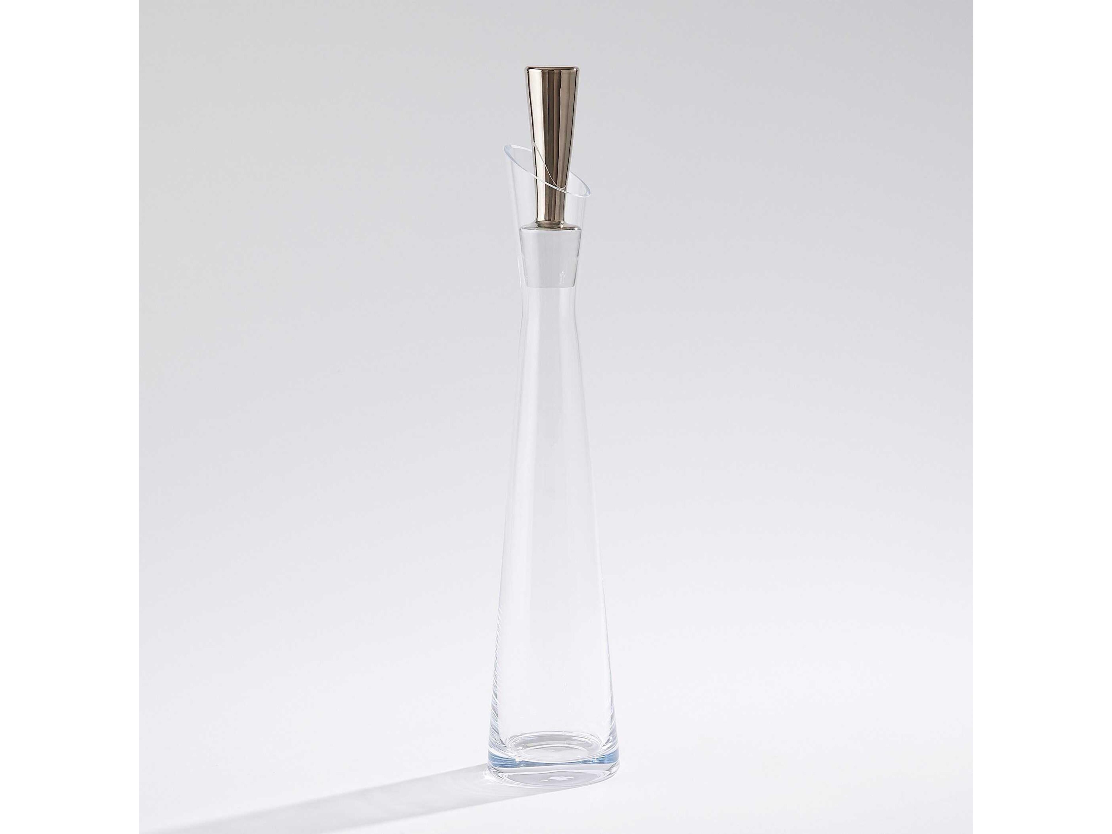 Global Views Slant Clear Platinum Stopper Decanter
