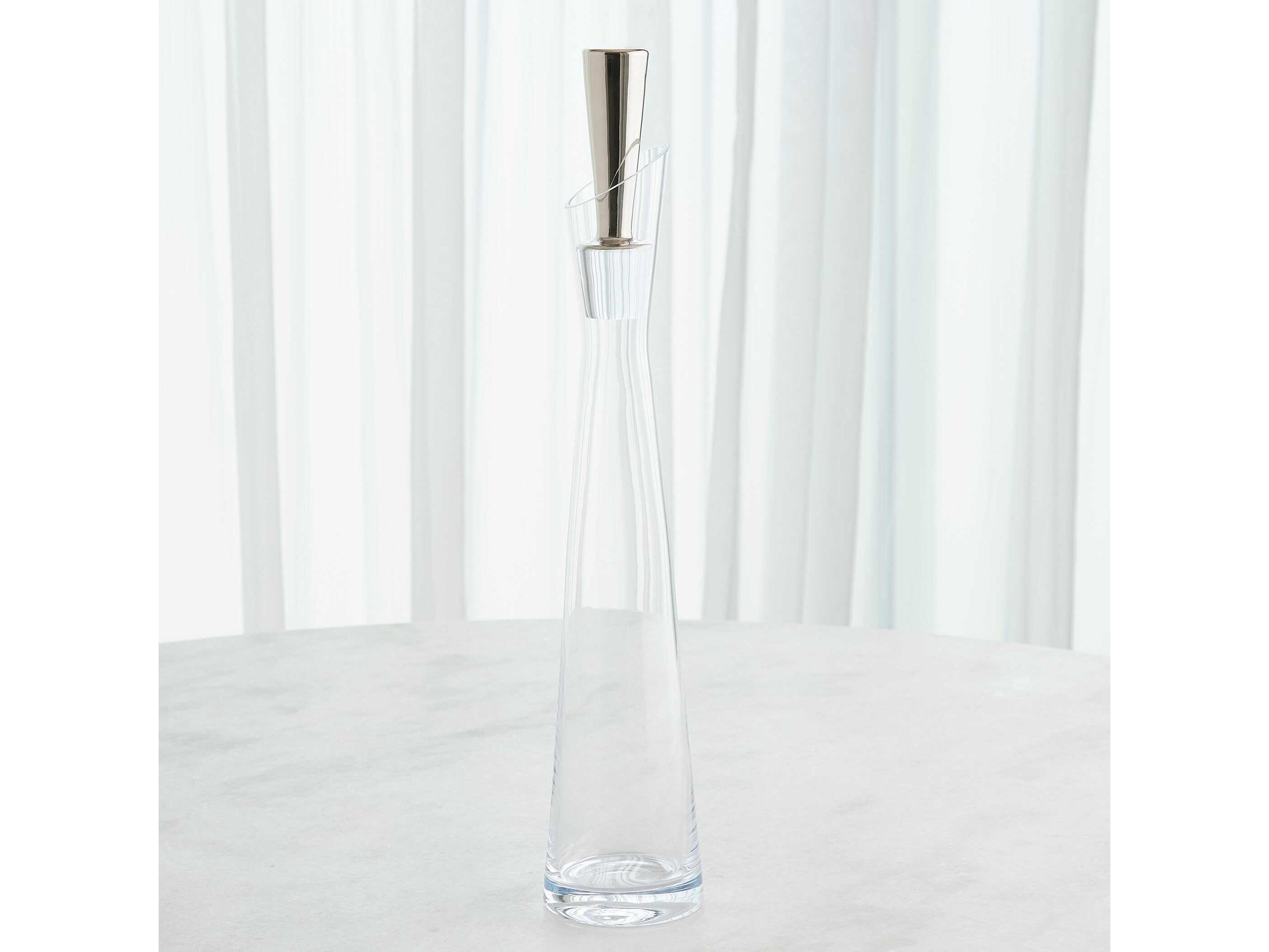 Global Views Slant Clear Platinum Stopper Decanter