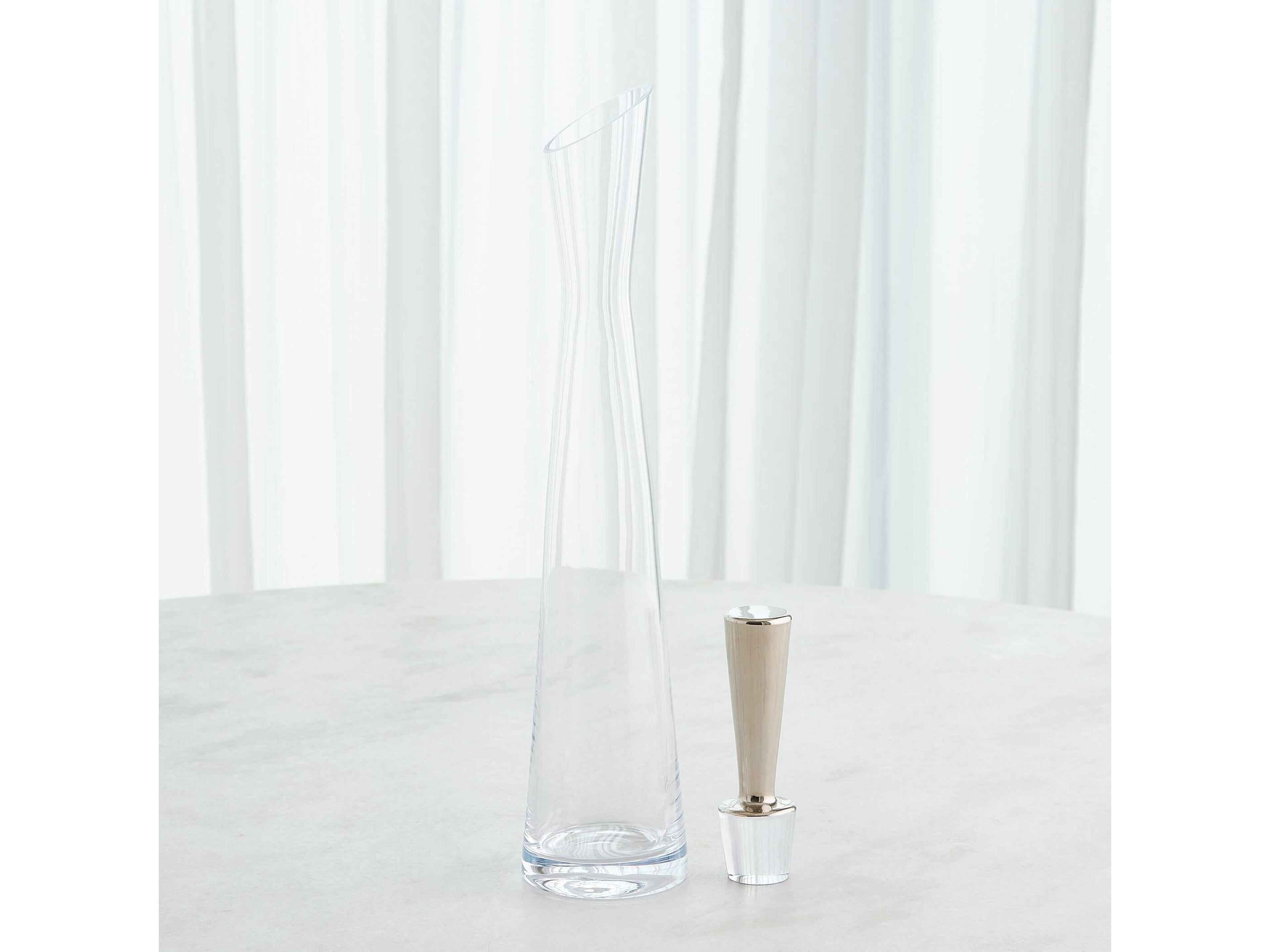 Global Views Slant Clear Platinum Stopper Decanter