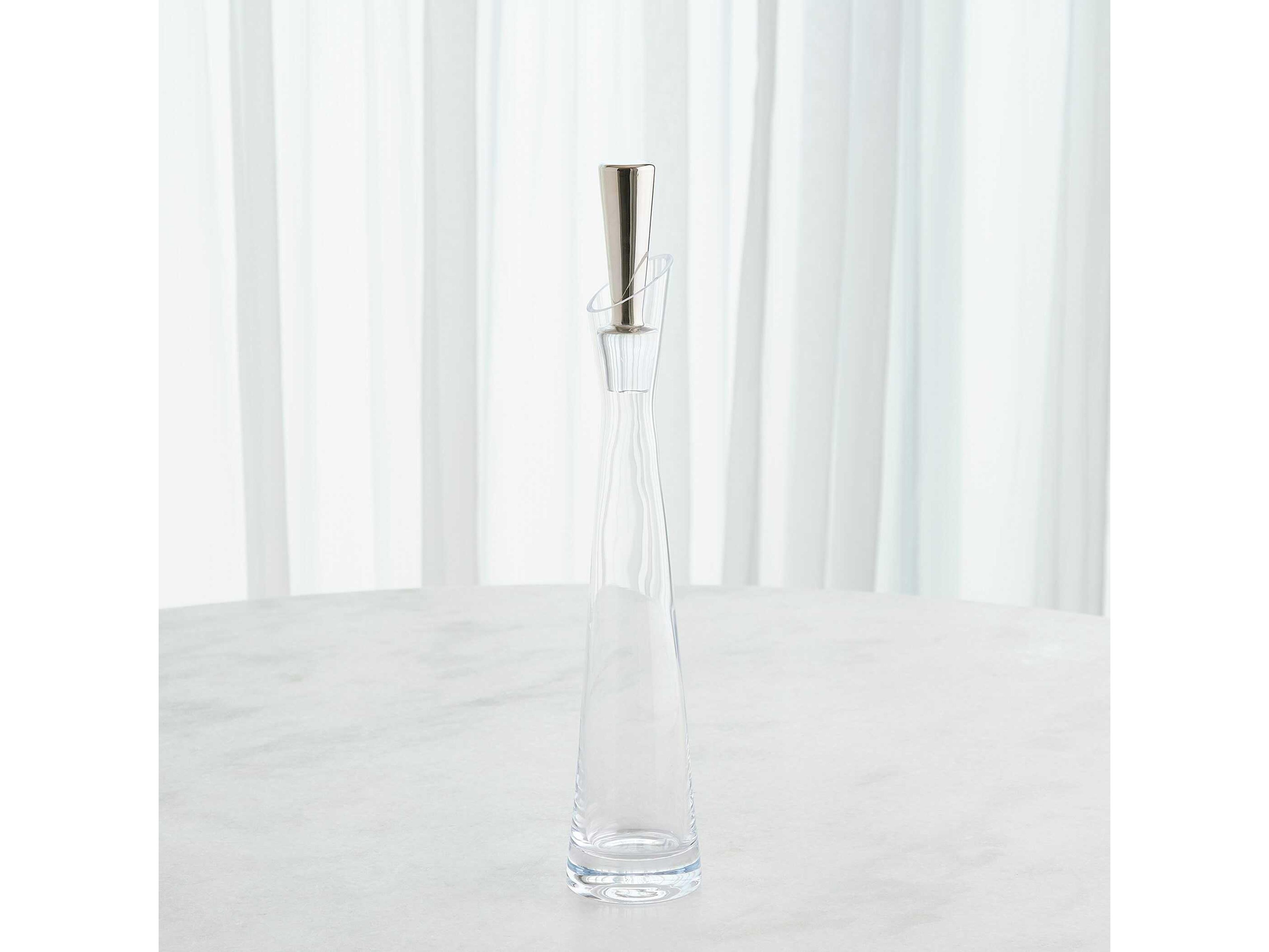 Global Views Slant Clear Platinum Stopper Decanter