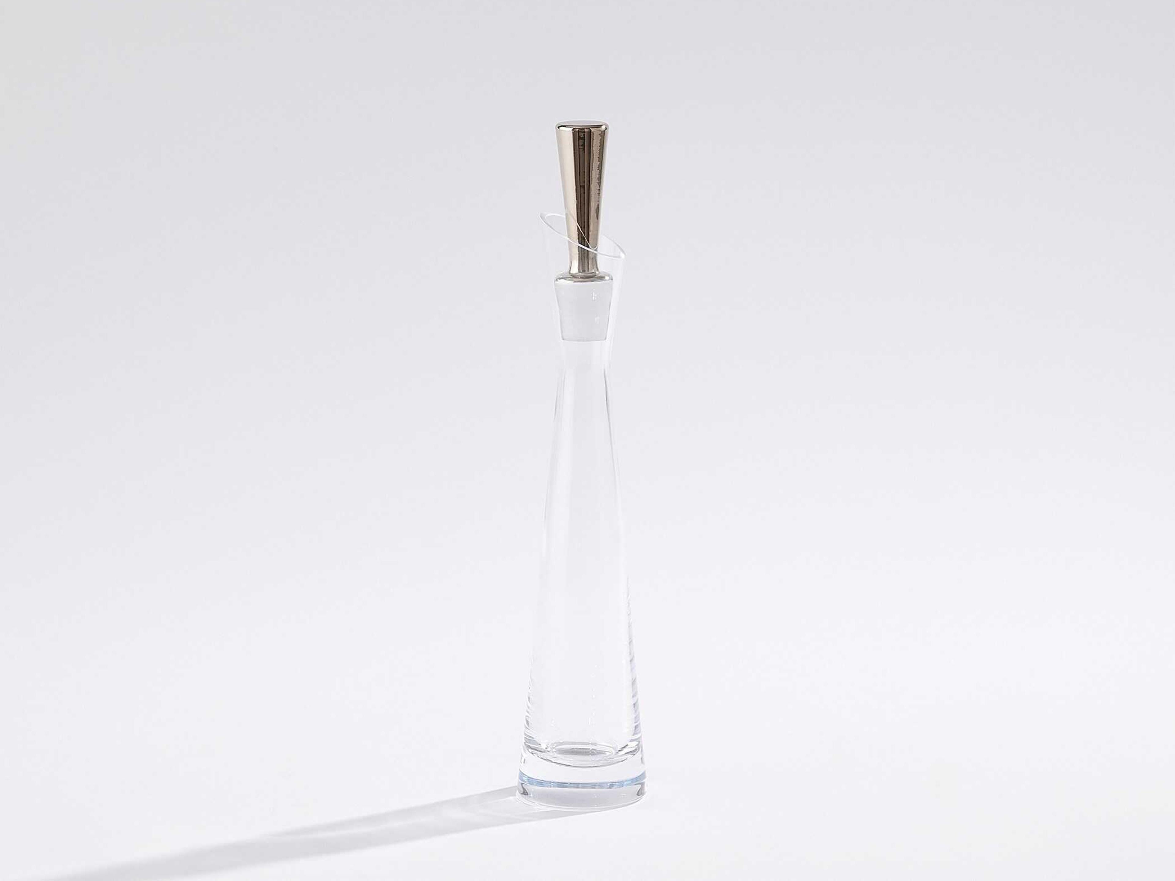 Global Views Slant Clear Platinum Stopper Decanter