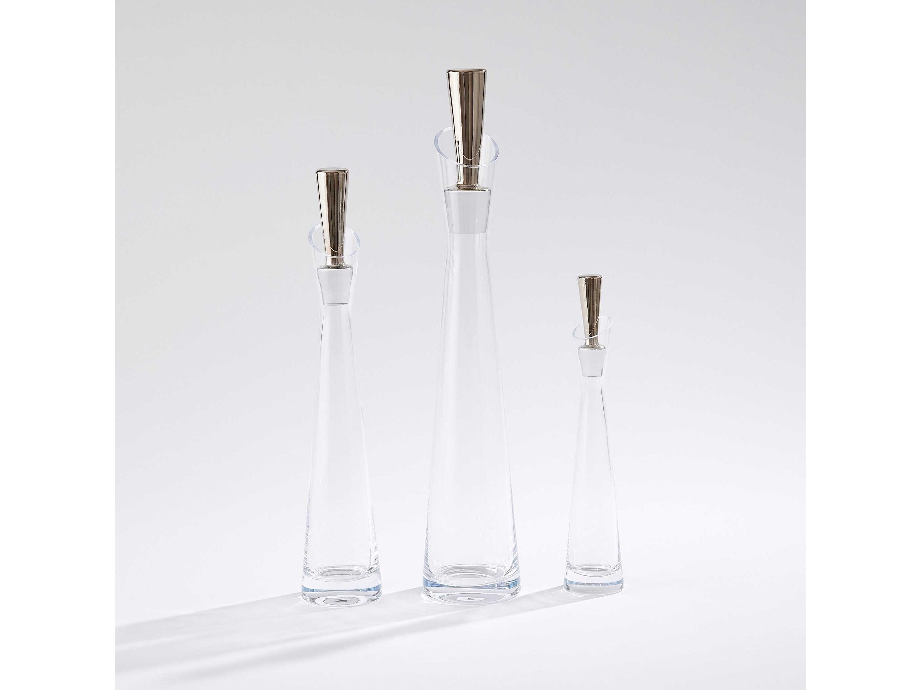 Global Views Slant Clear Platinum Stopper Decanter