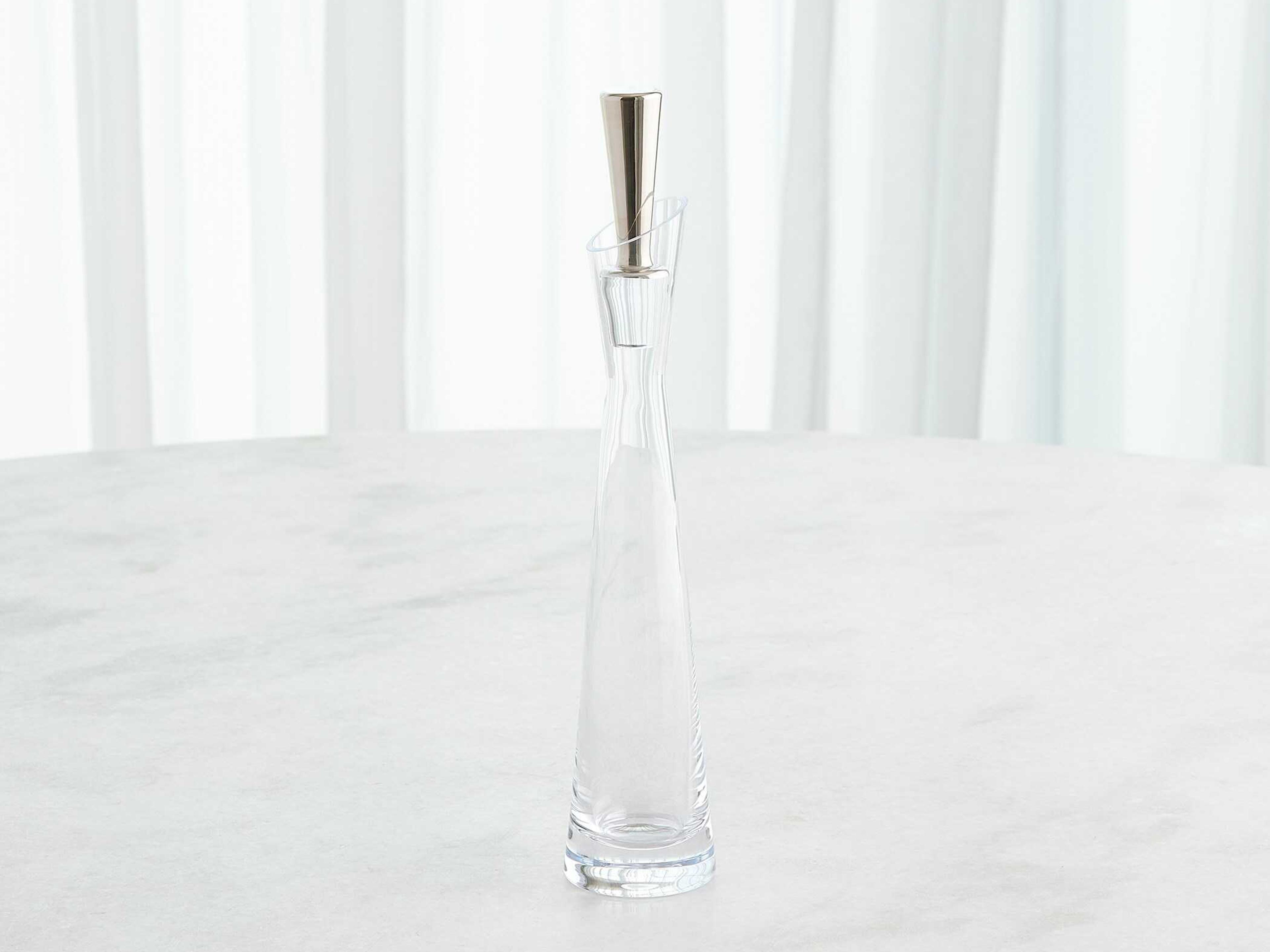 Global Views Slant Clear Platinum Stopper Decanter
