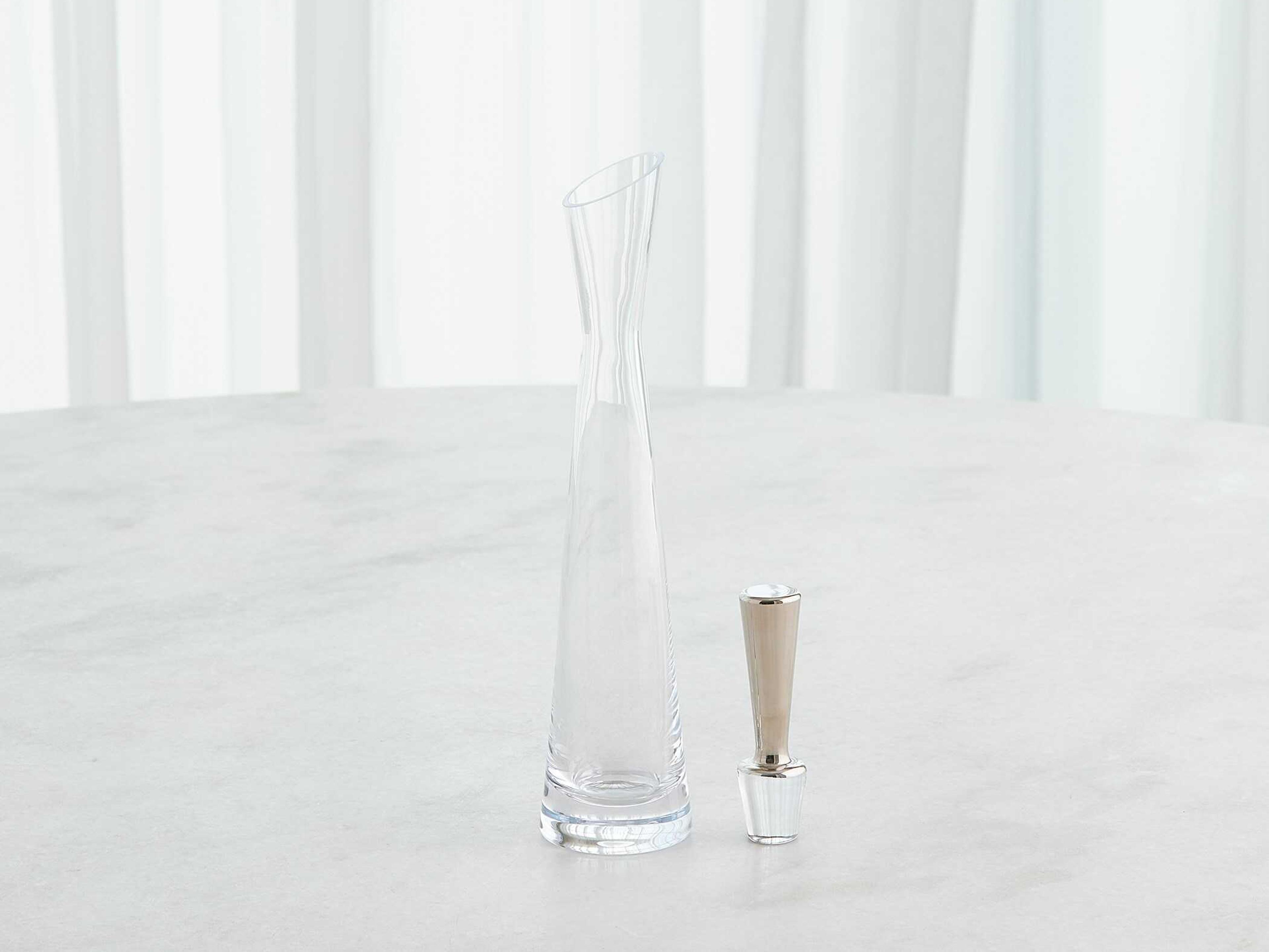 Global Views Slant Clear Platinum Stopper Decanter