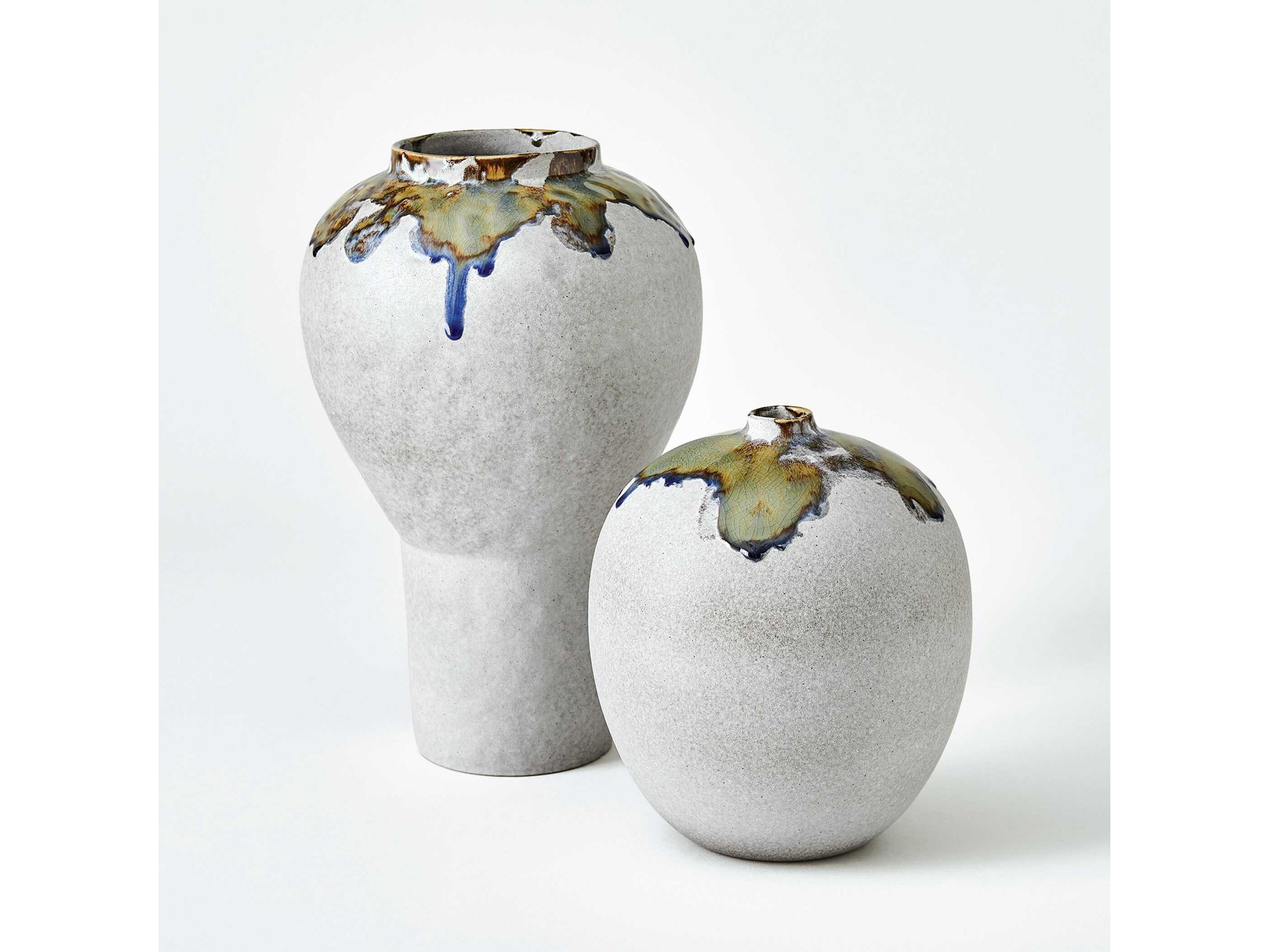 Global Views Volcan Footed Grey Reactive Green Vase