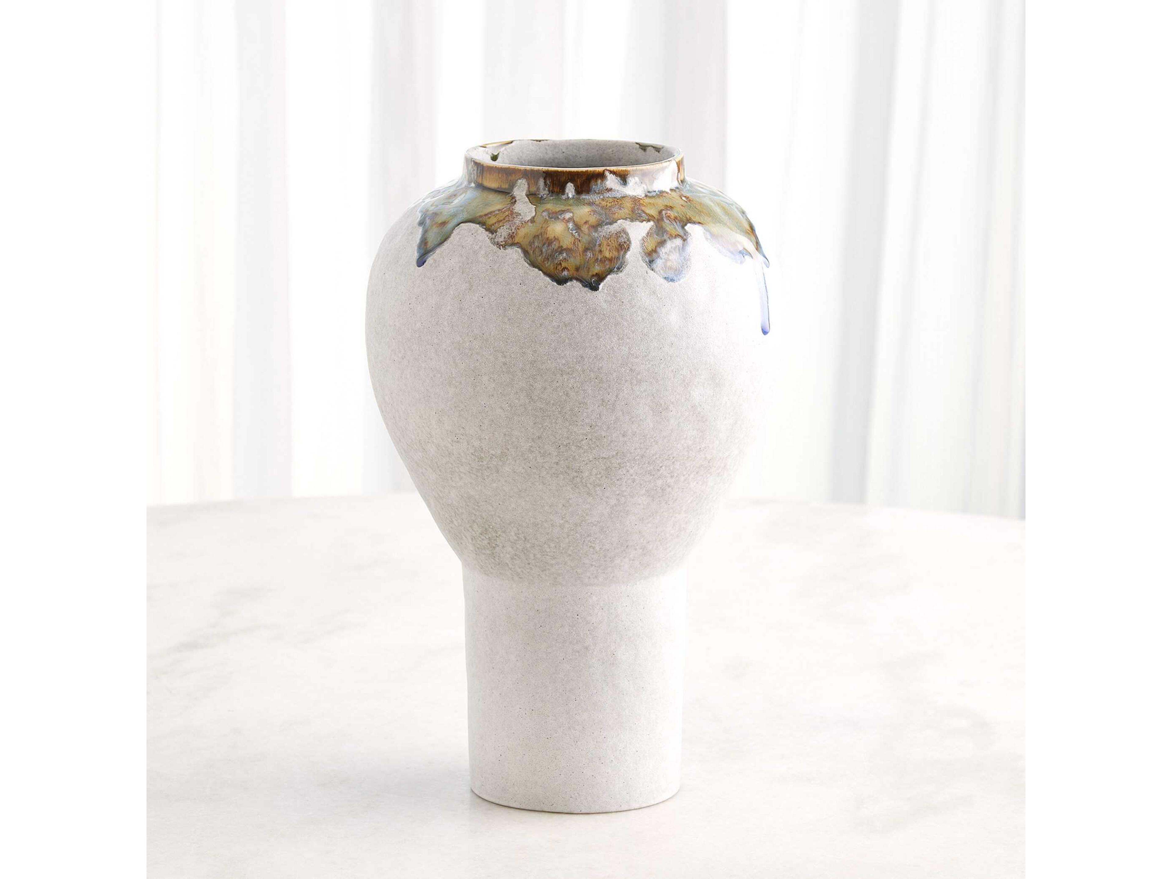 Global Views Volcan Footed Grey Reactive Green Vase