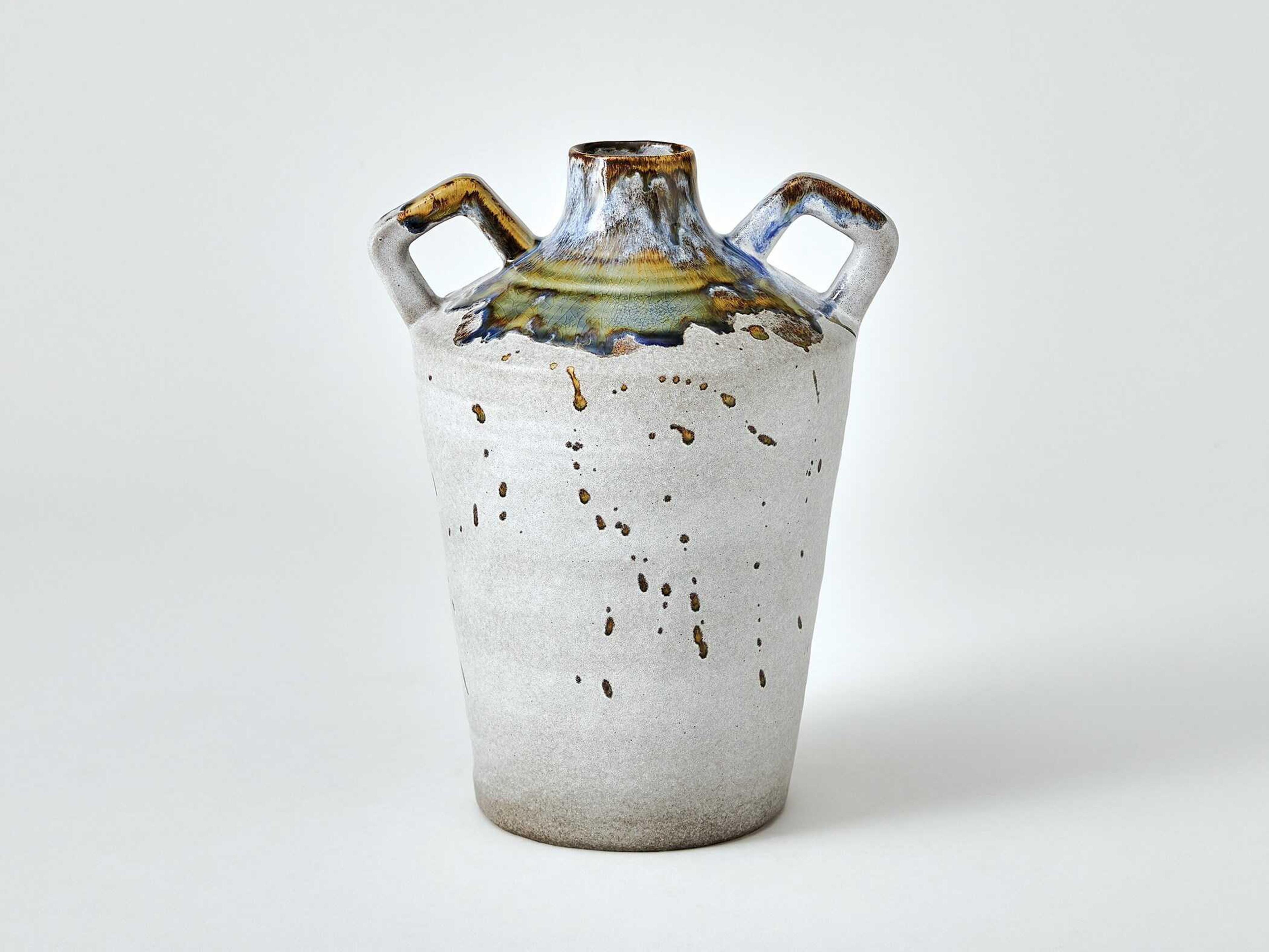 Global Views Volcan Handled Grey Reactive Green Jar