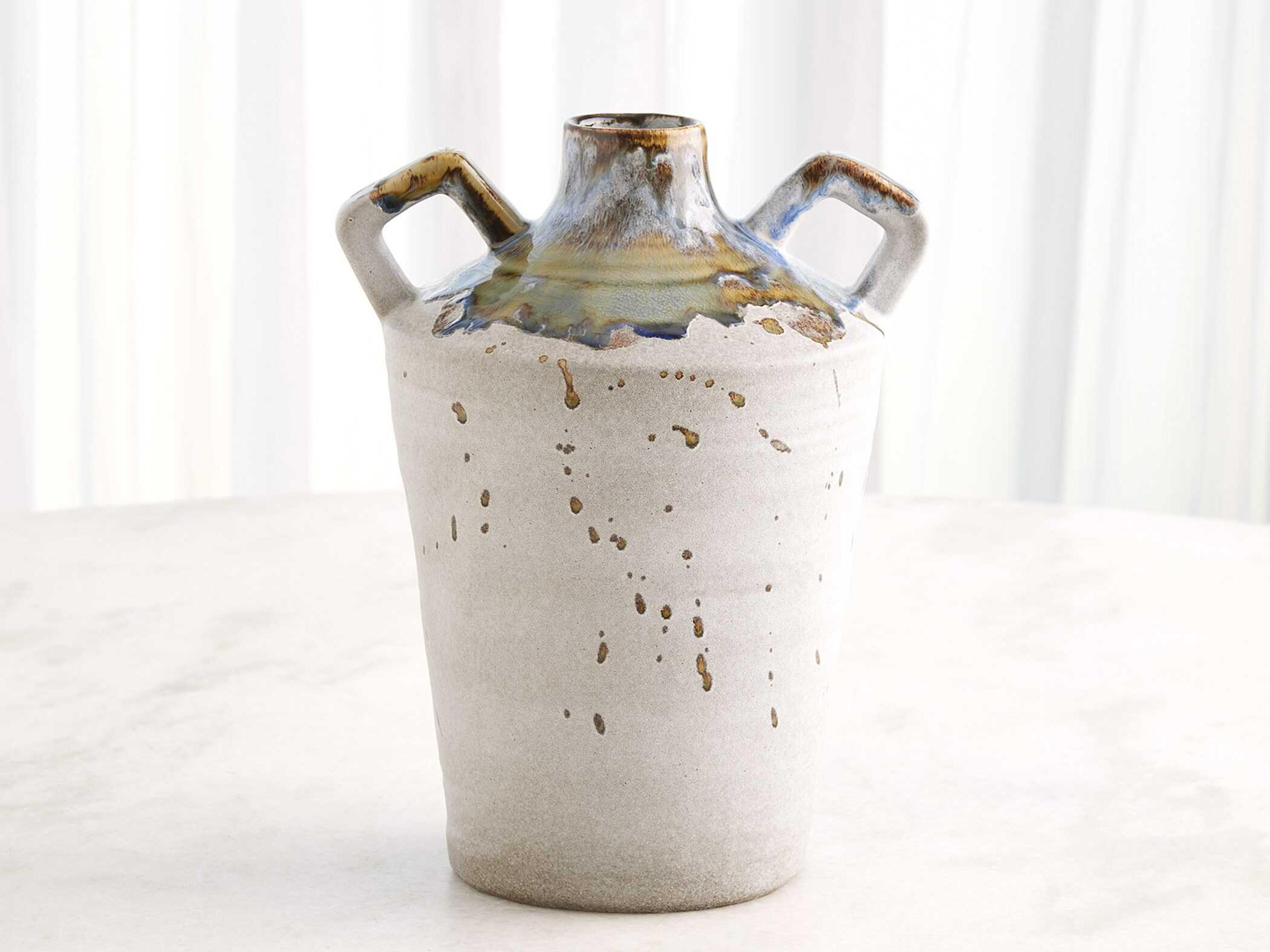 Global Views Volcan Handled Grey Reactive Green Jar