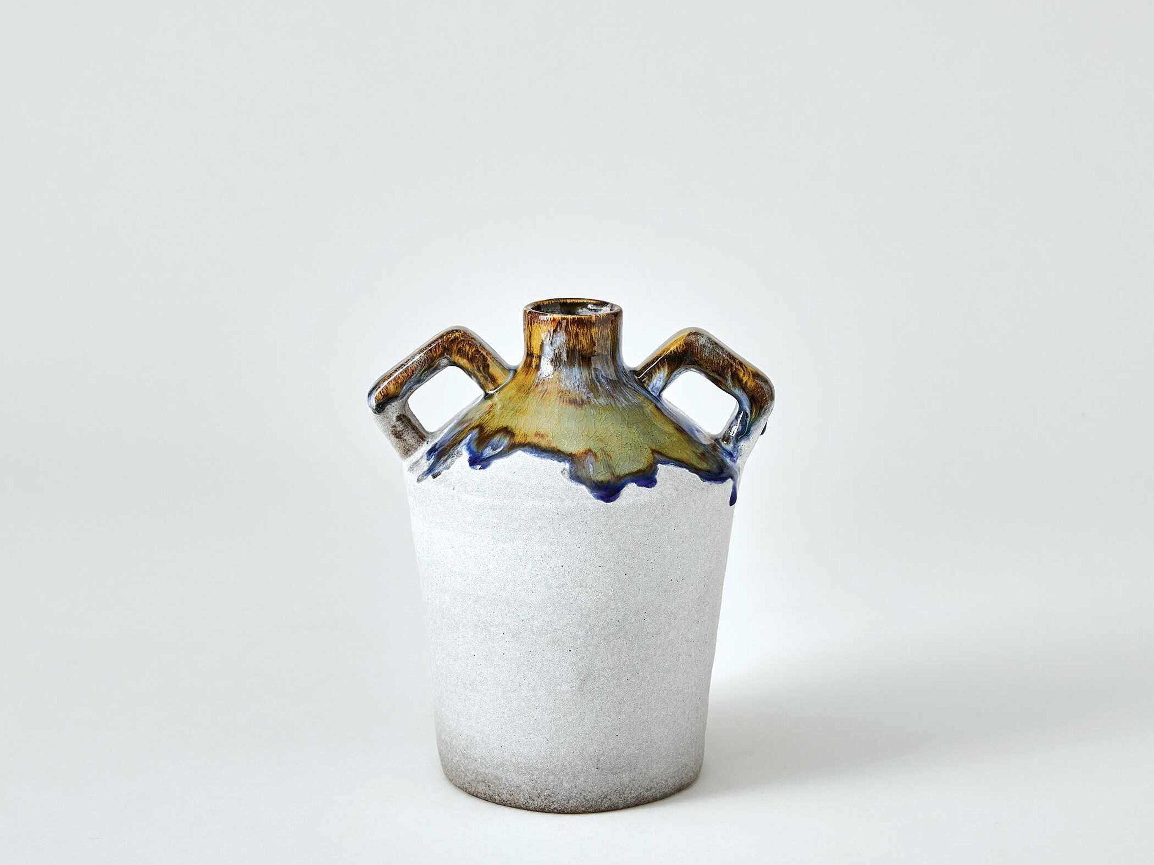 Global Views Volcan Handled Grey Reactive Green Jar