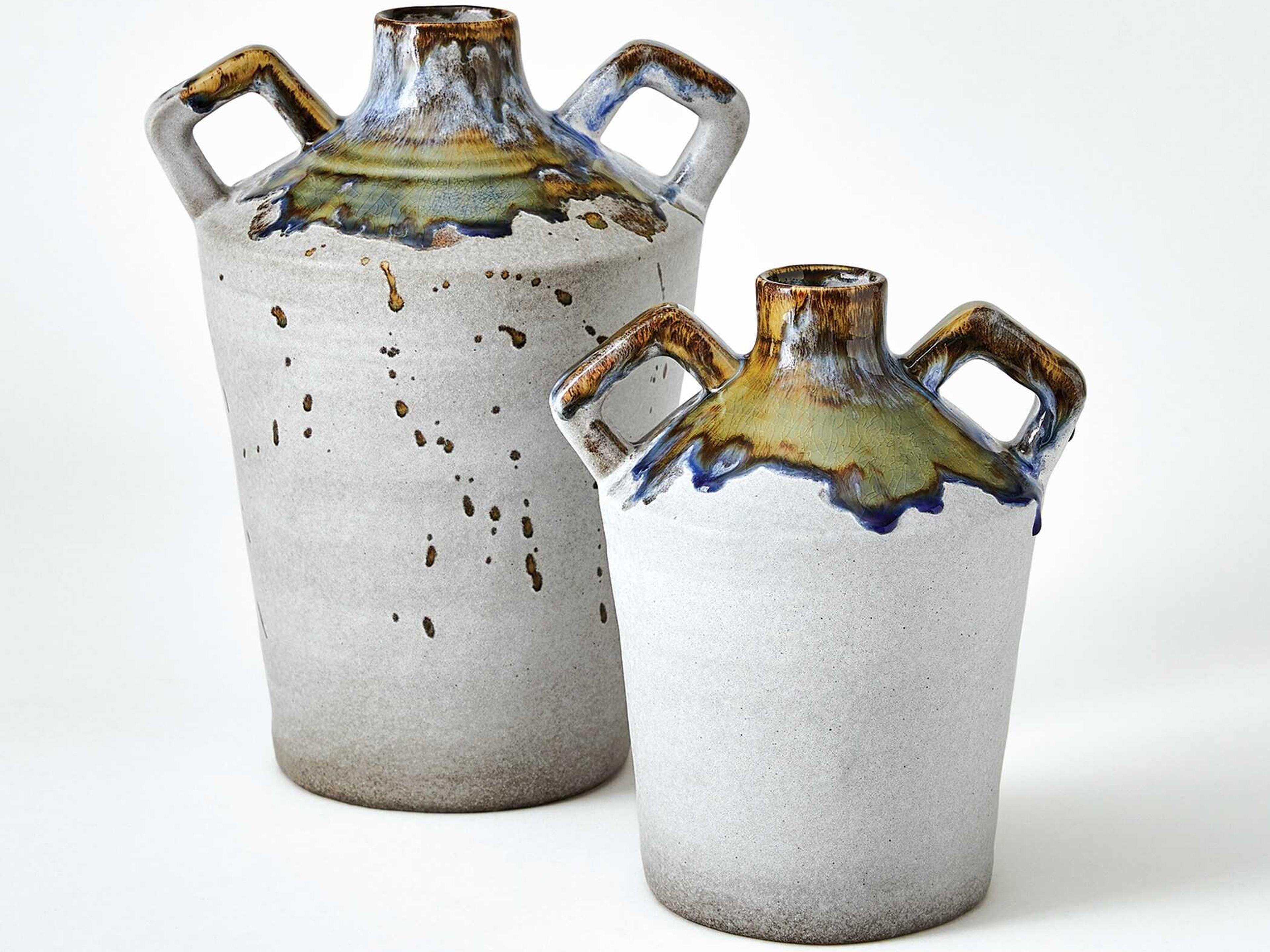 Global Views Volcan Handled Grey Reactive Green Jar