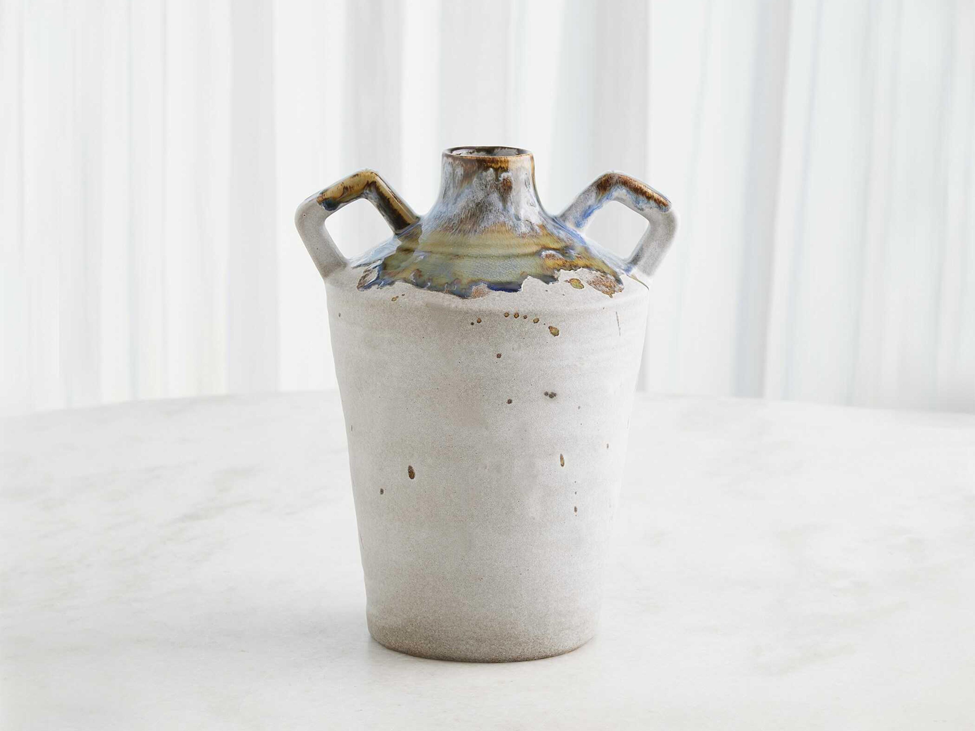 Global Views Volcan Handled Grey Reactive Green Jar