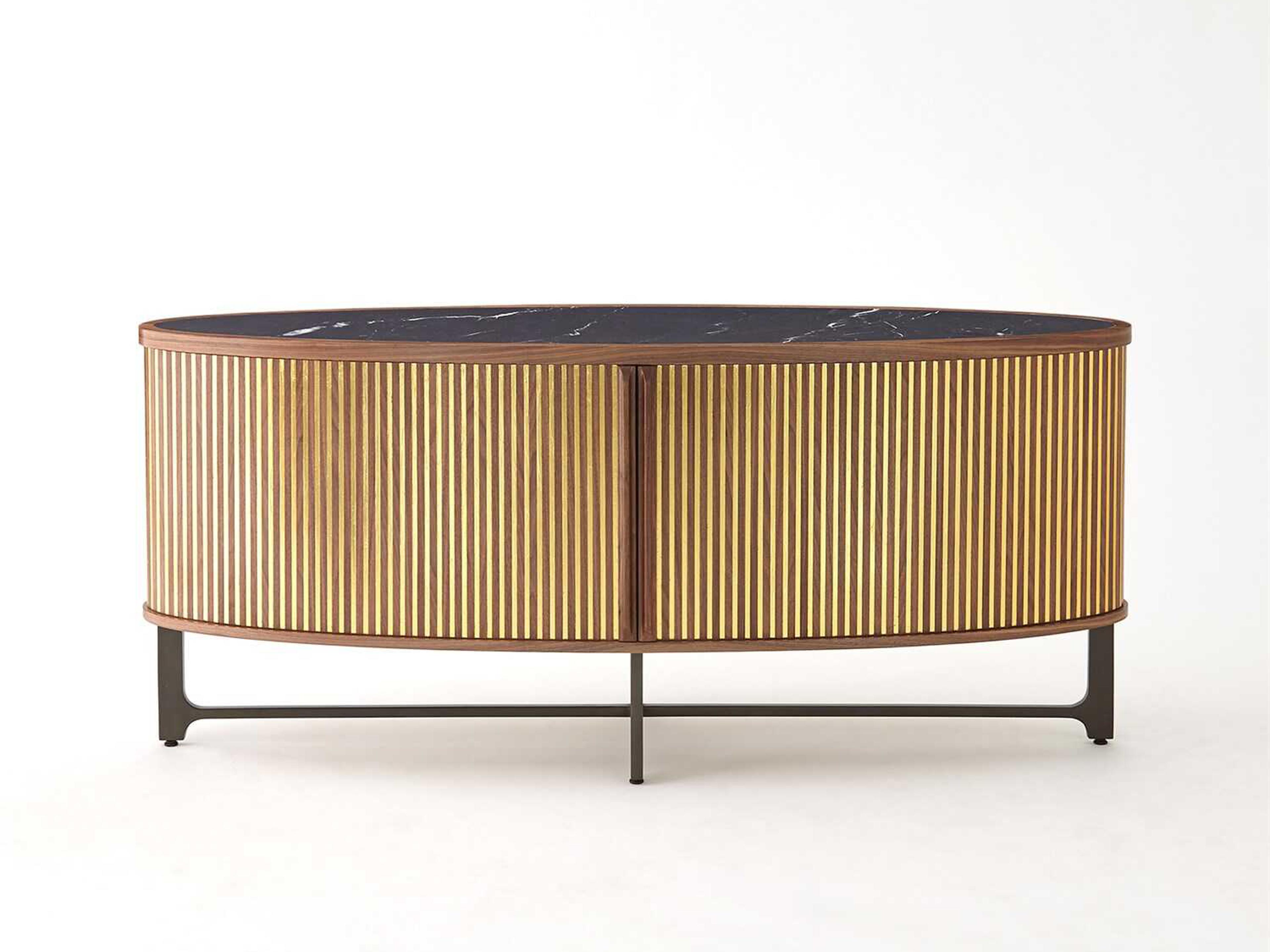 70" Walnut Wood Natural Gold Leaf Gunmetal Media Console