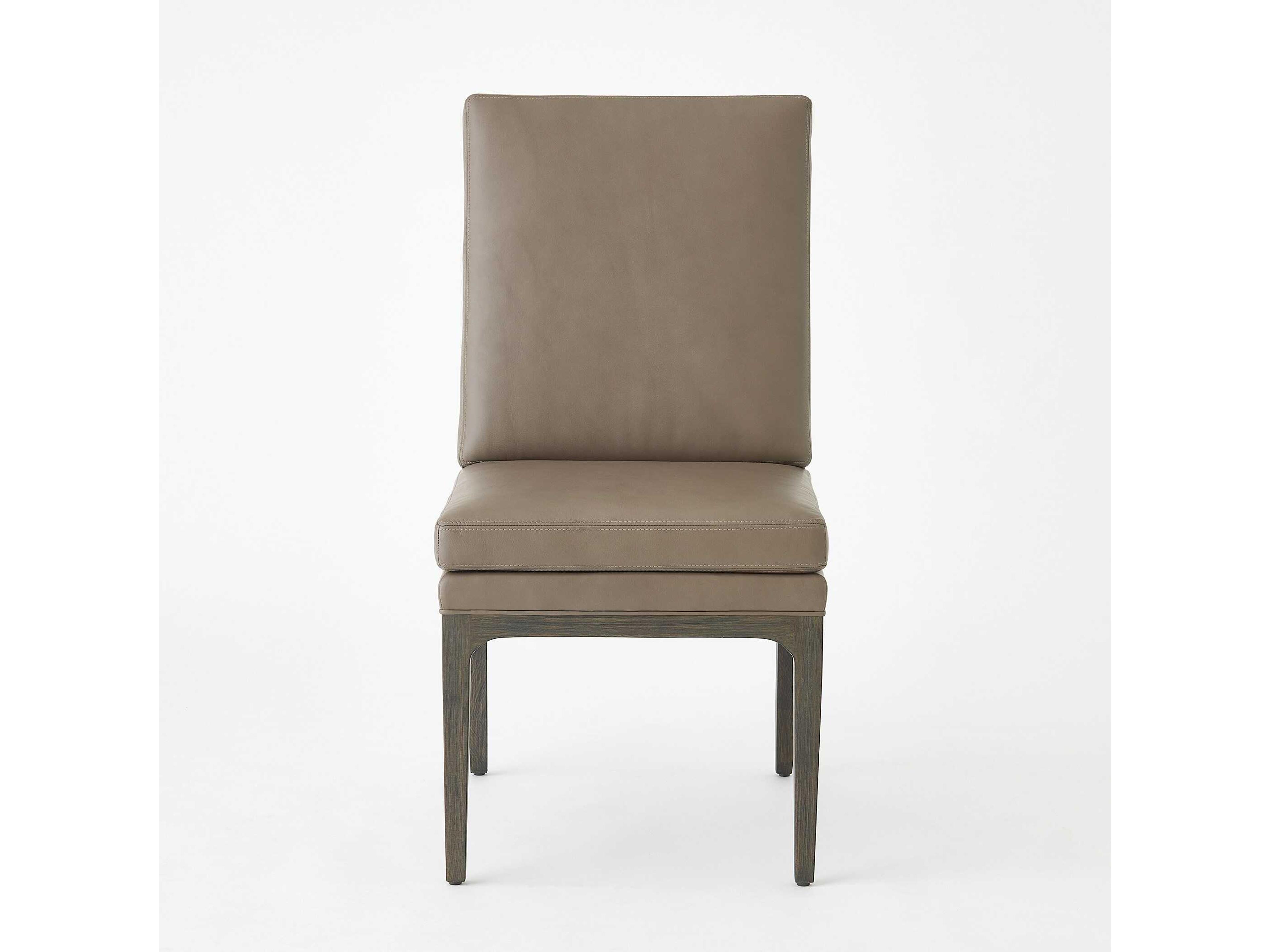 Global Views Abbott Beech Wood Gray Leather Armless Dining Chair