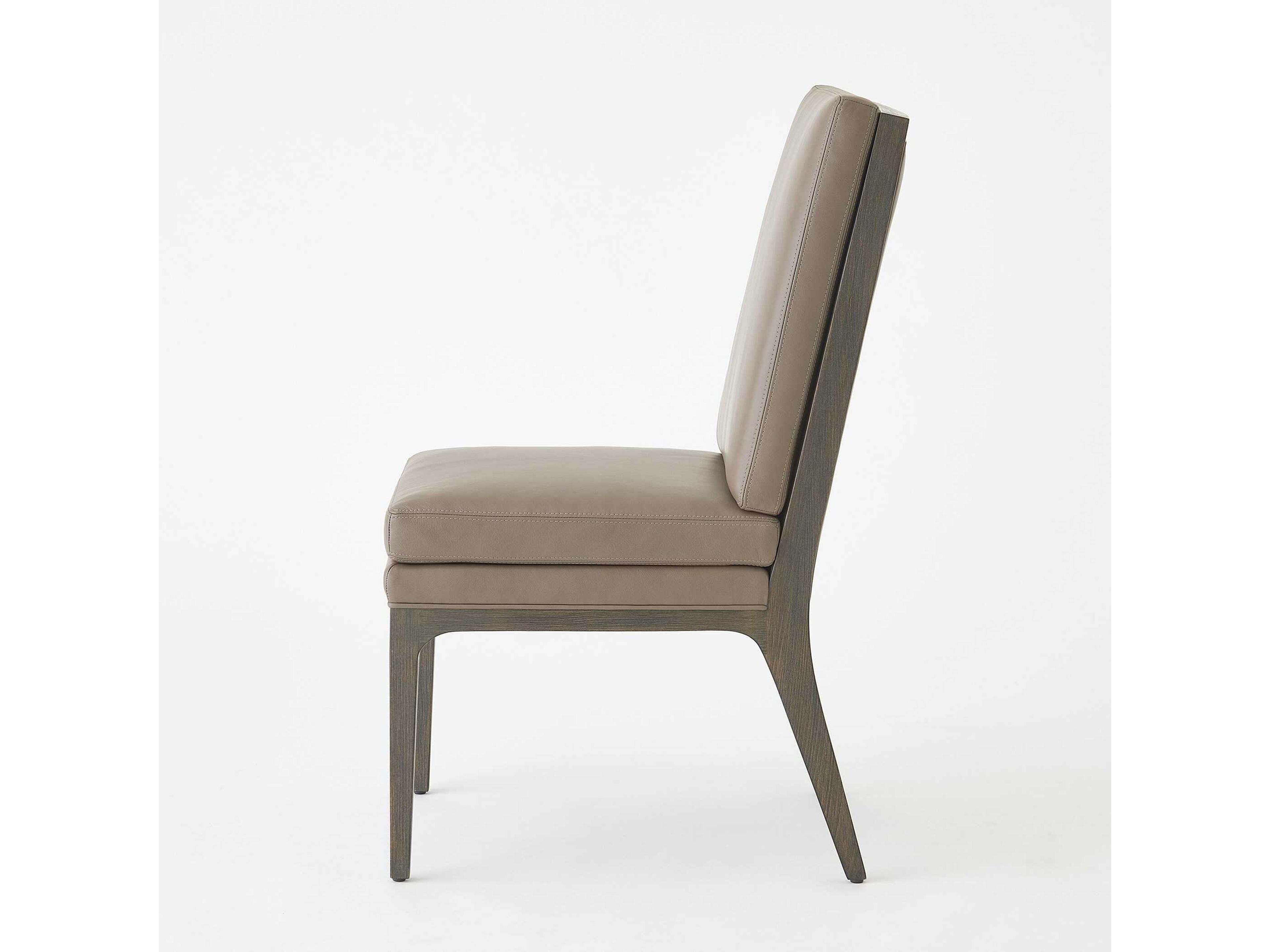 Global Views Abbott Beech Wood Gray Leather Armless Dining Chair