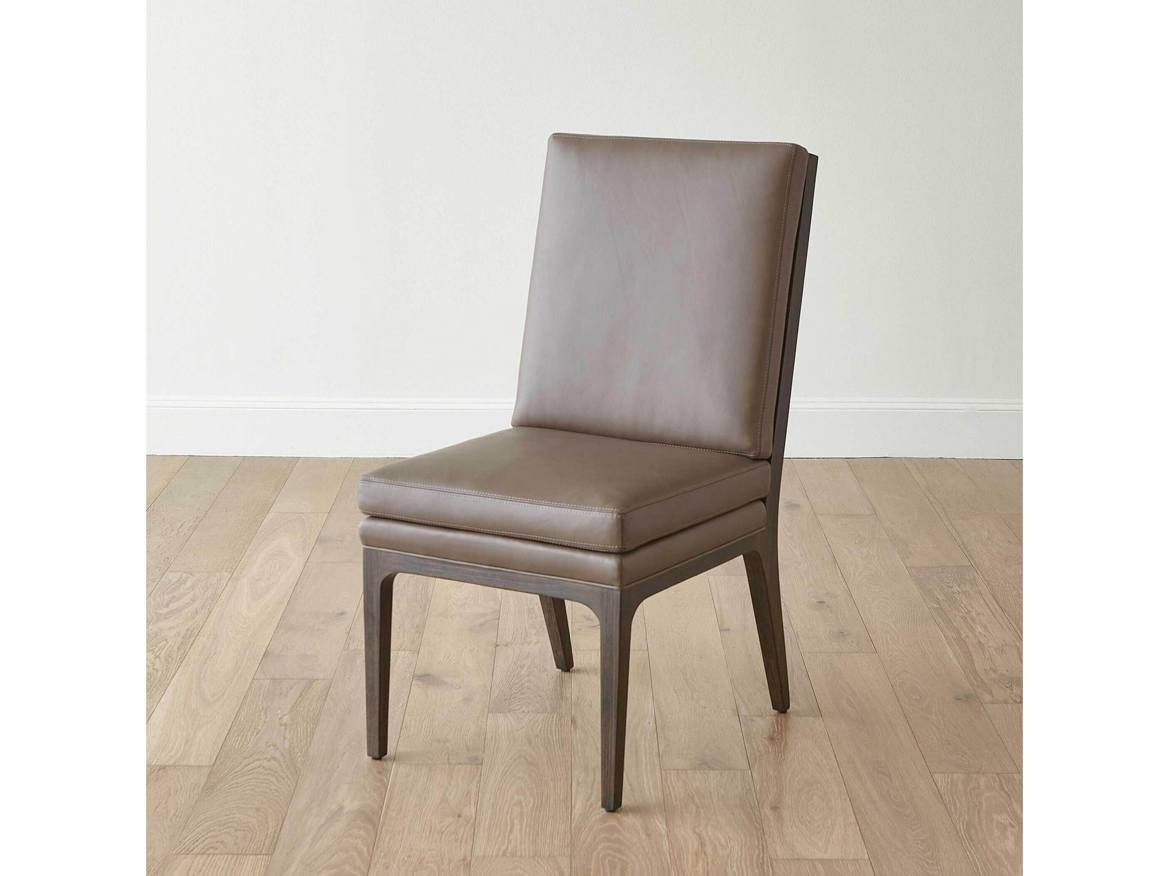 Global Views Abbott Beech Wood Gray Leather Armless Dining Chair