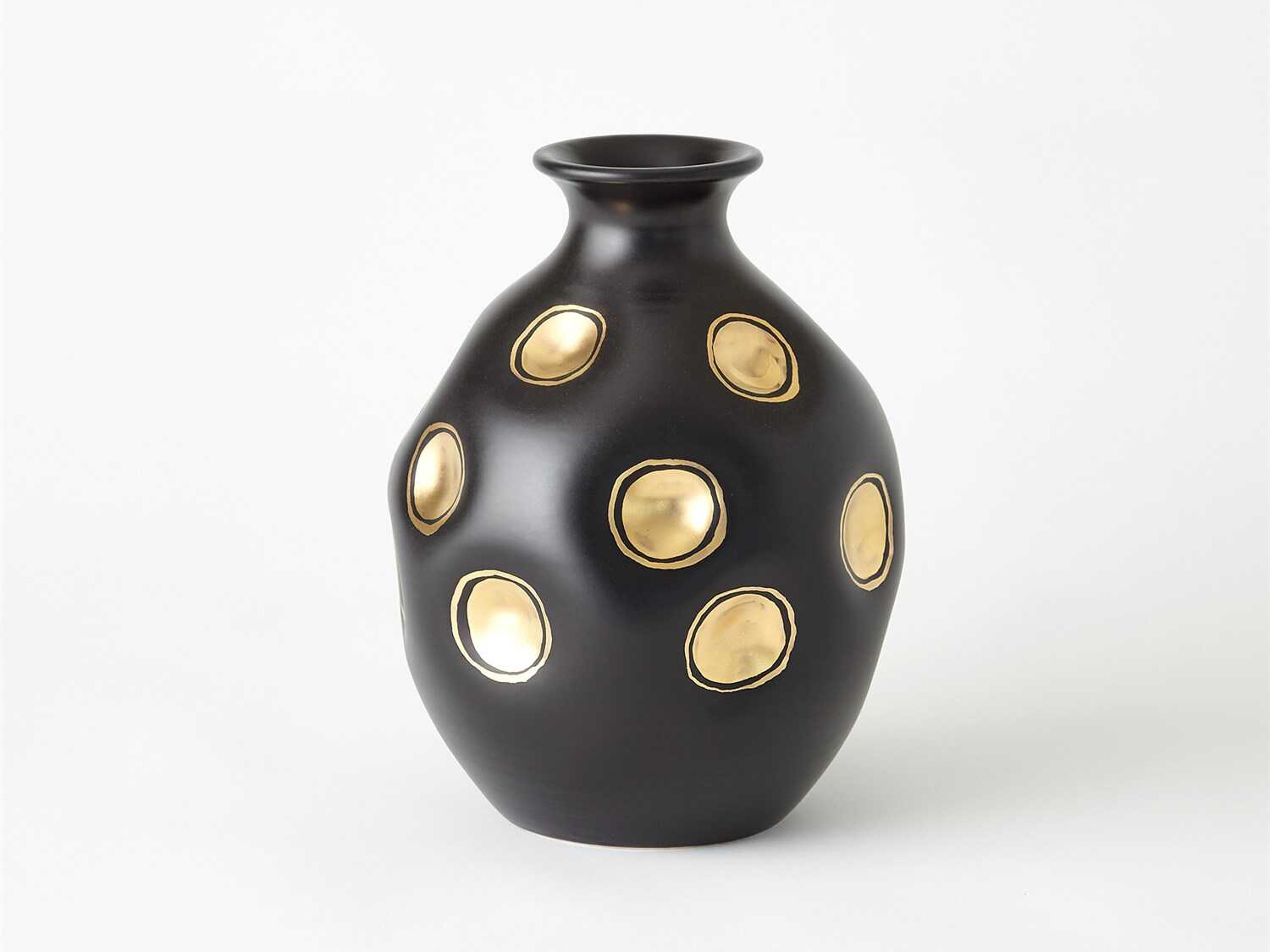 Dimples Round Black 9" Vase