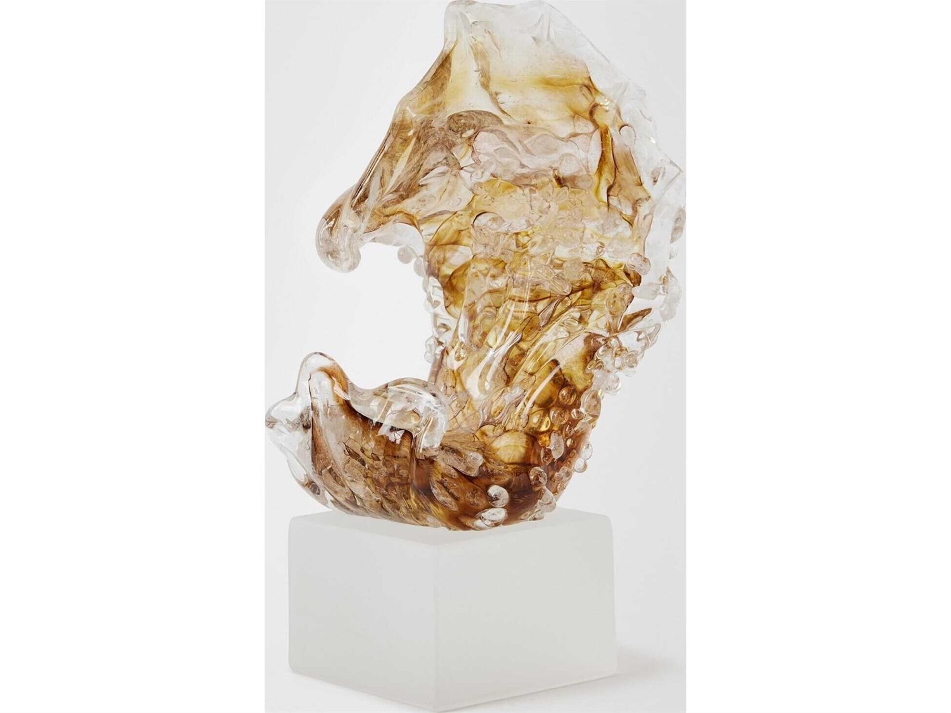 Global Views Tidal Wave Clear Frosted Brown Sculpture Small