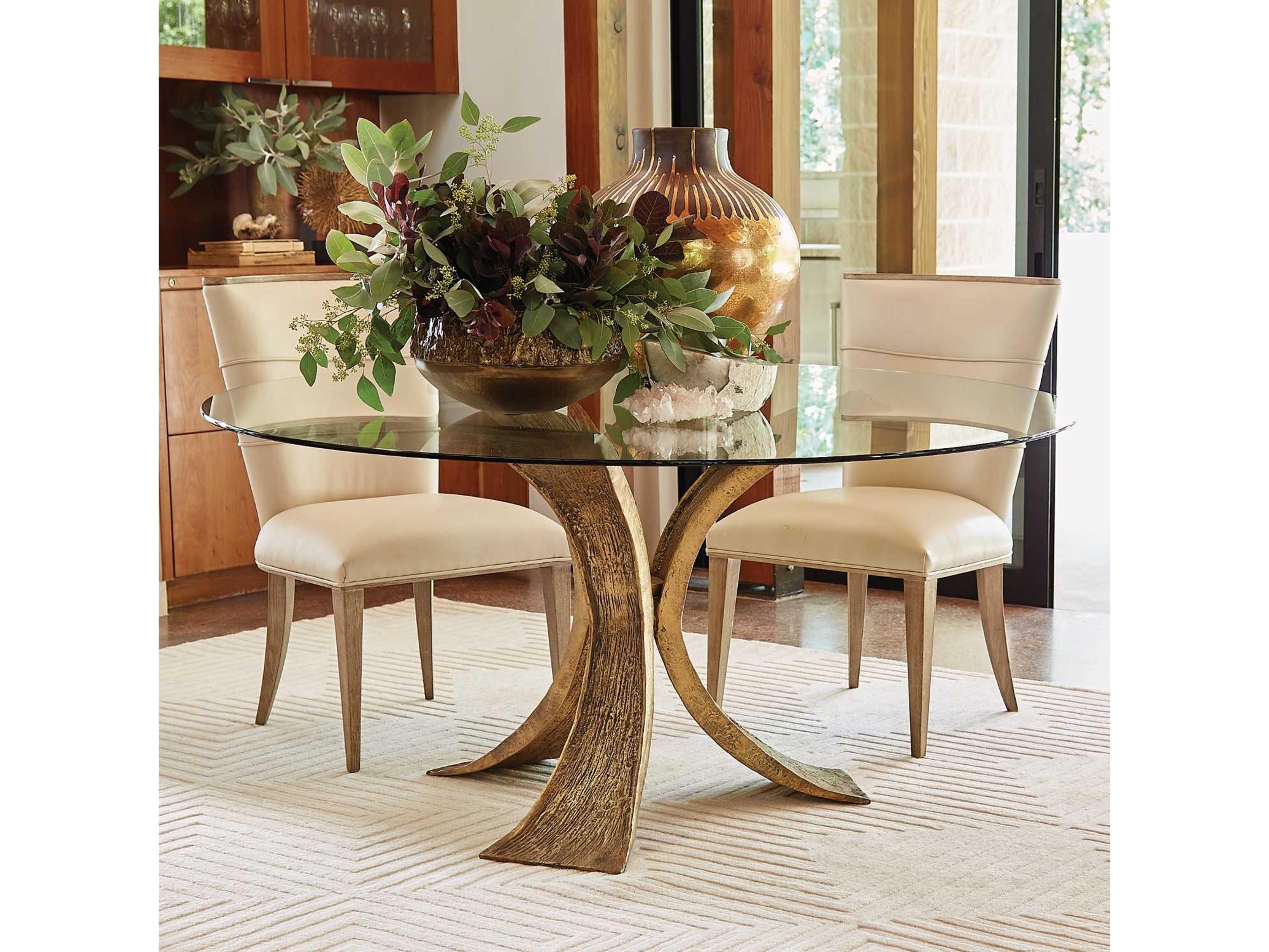 Global Views Round Glass Antique Gold Bronze Dining Table