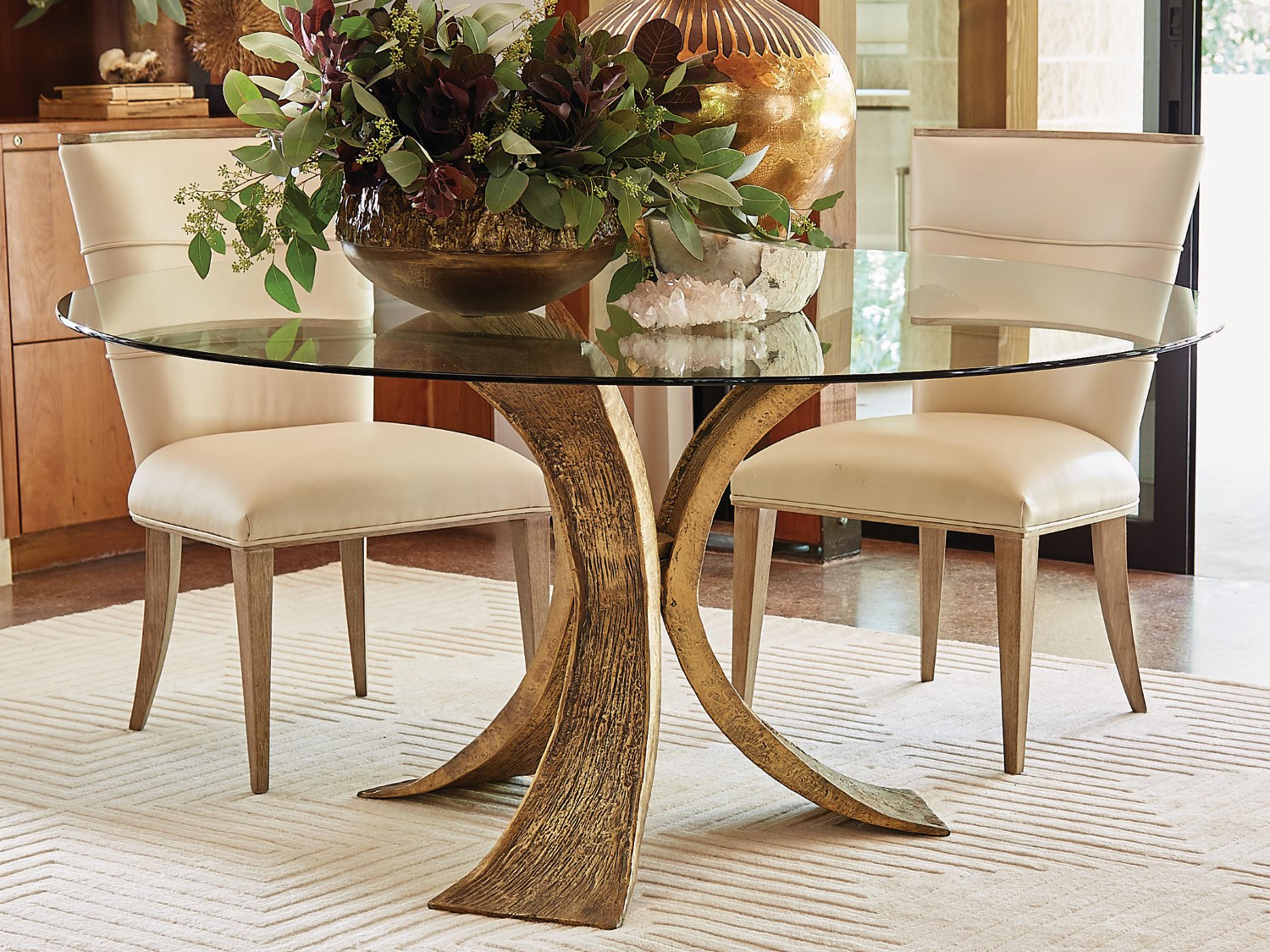 Global Views Round Glass Antique Gold Bronze Dining Table
