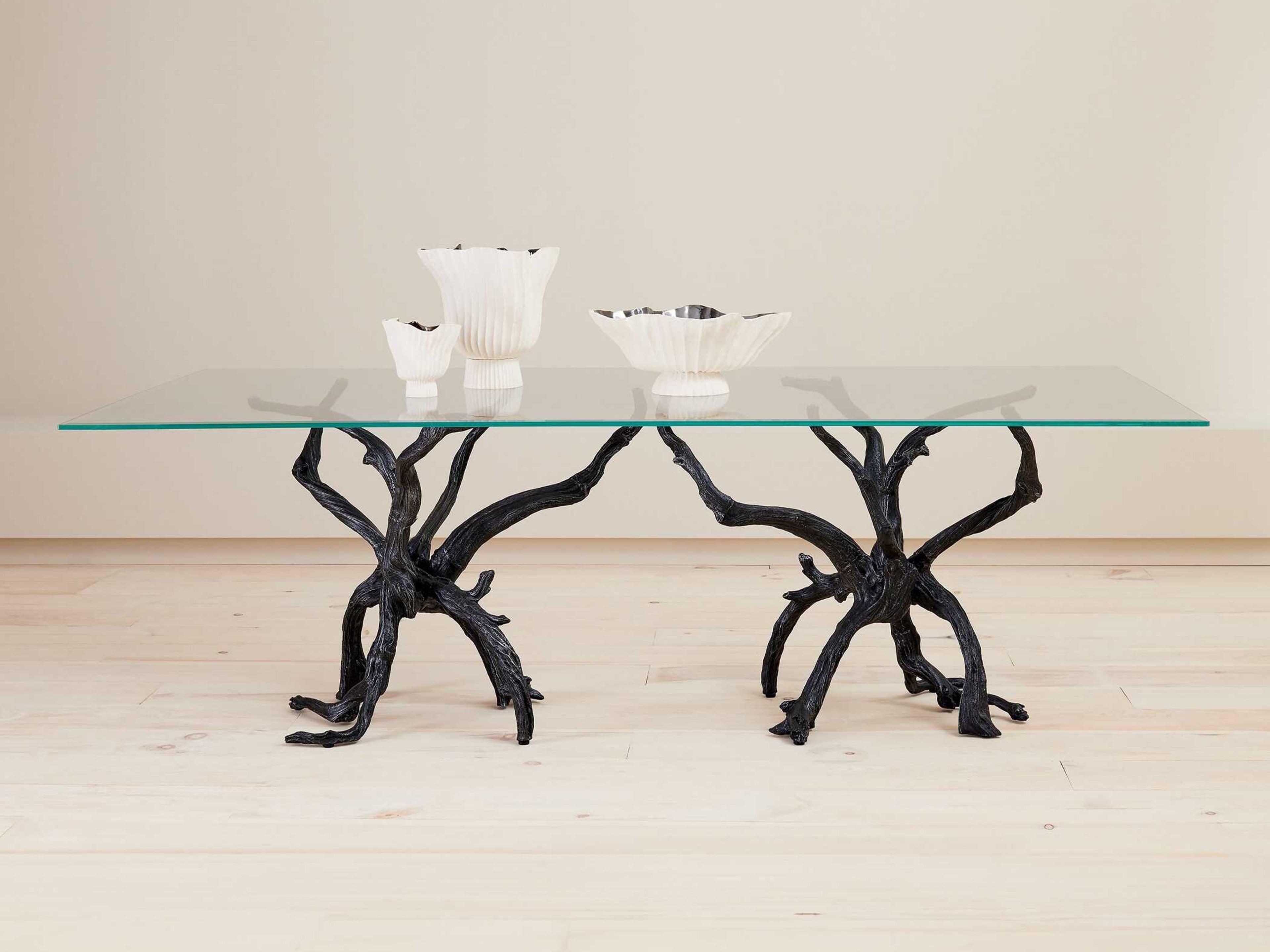 Global Views Monterey Rectangular Glass Natural Iron Dining Table