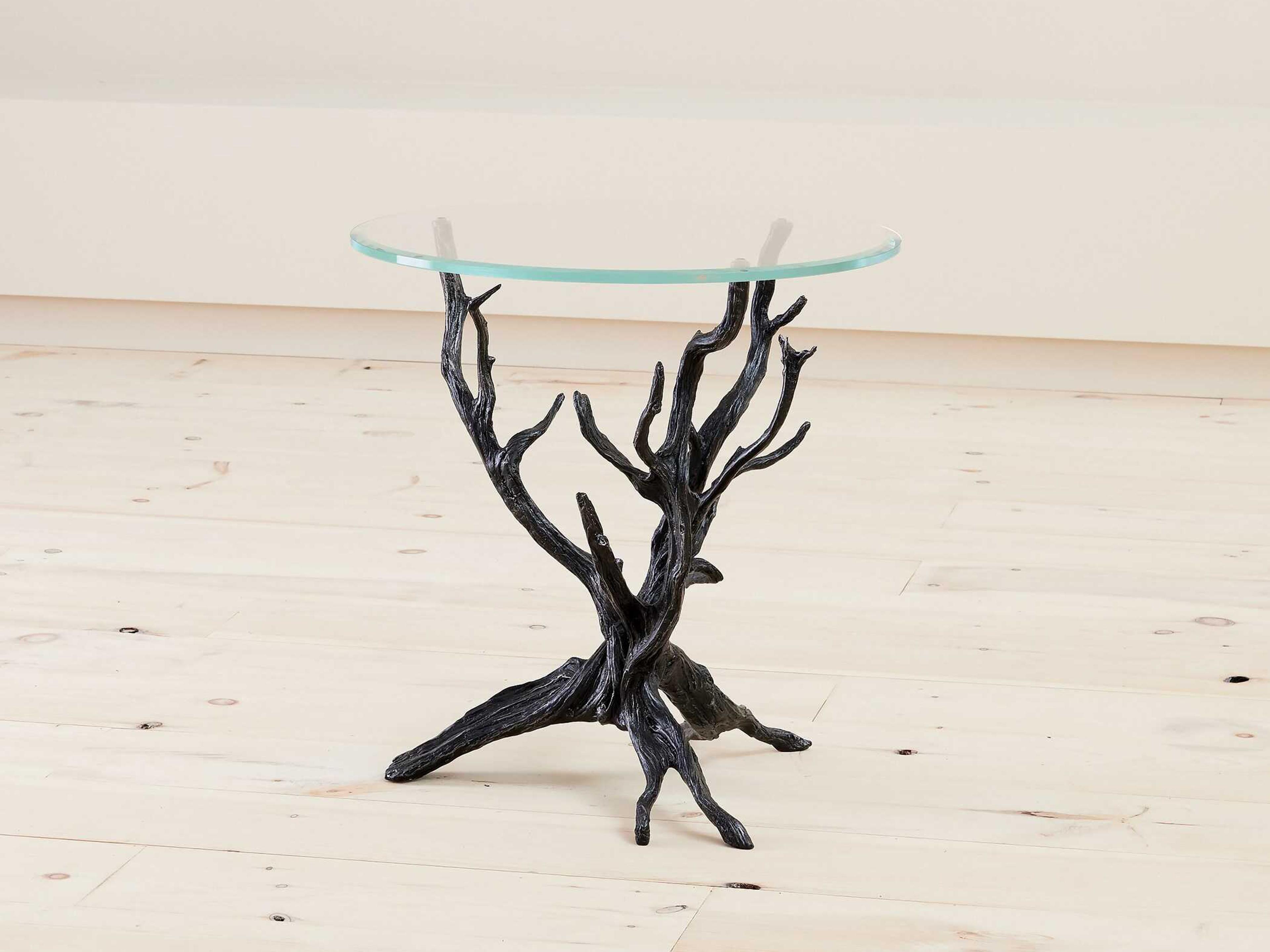 Monterey Round Glass Natural Iron End Table