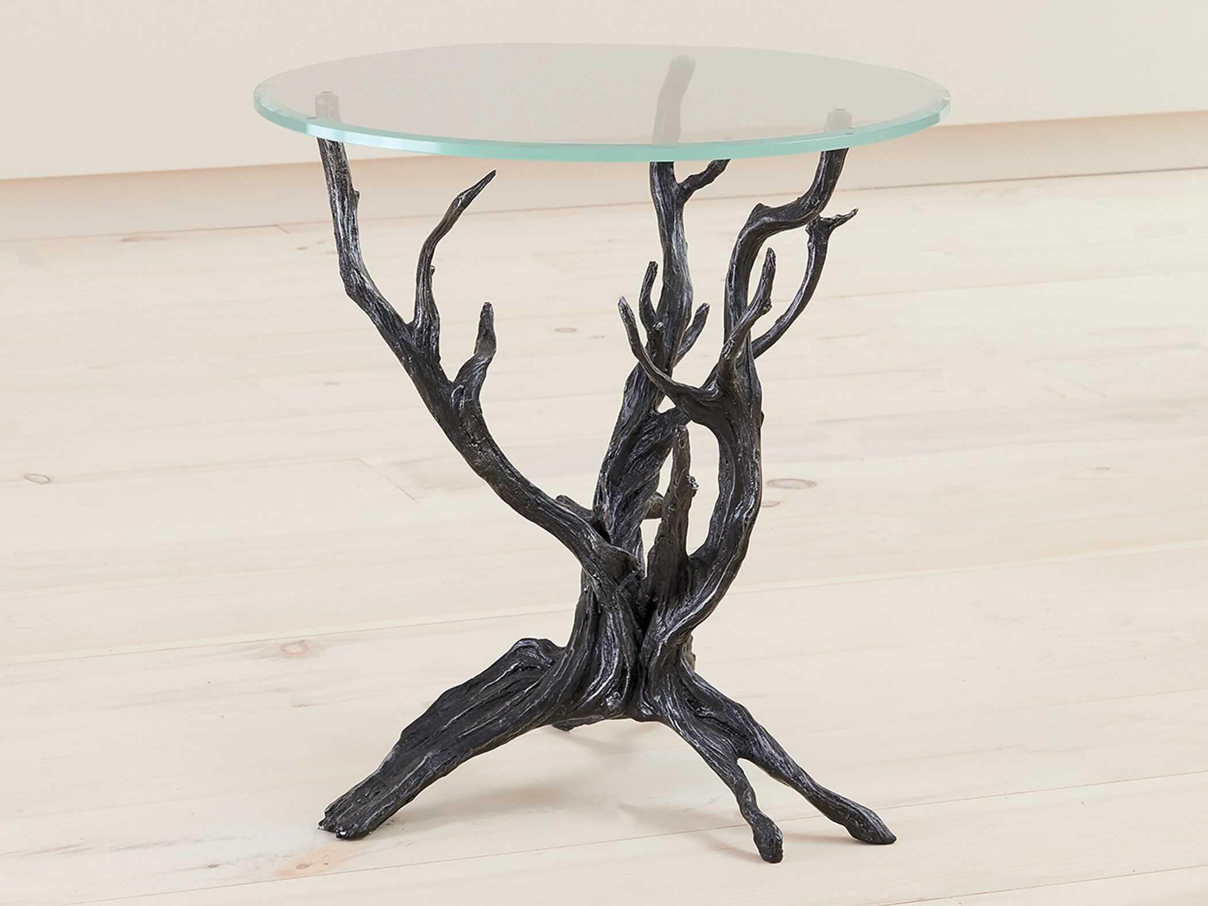 Global Views Monterey Round Glass Natural Iron End Table