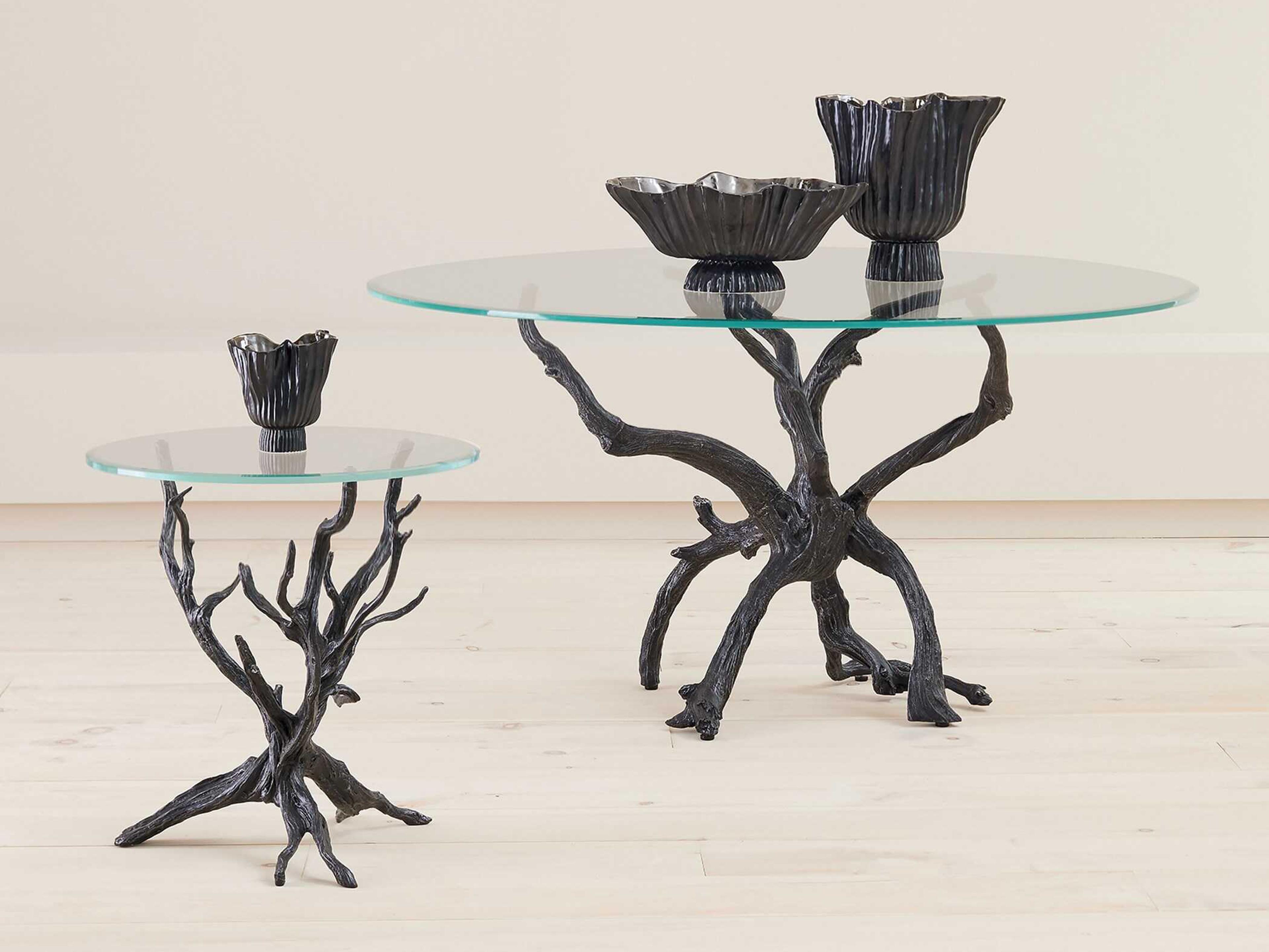 Global Views Monterey Round Glass Natural Iron End Table