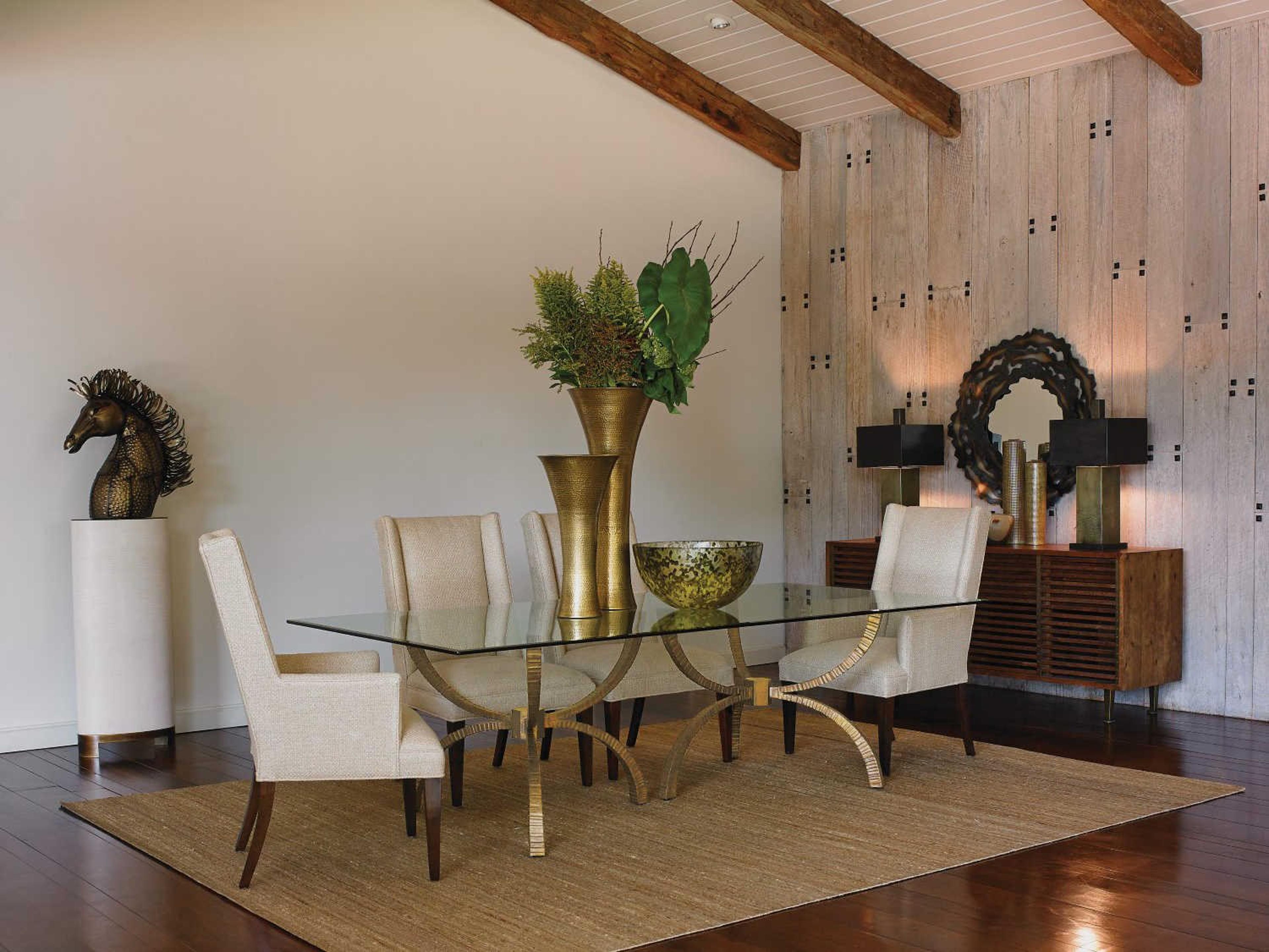 Global Views Rectangular Glass Gold Dining Table