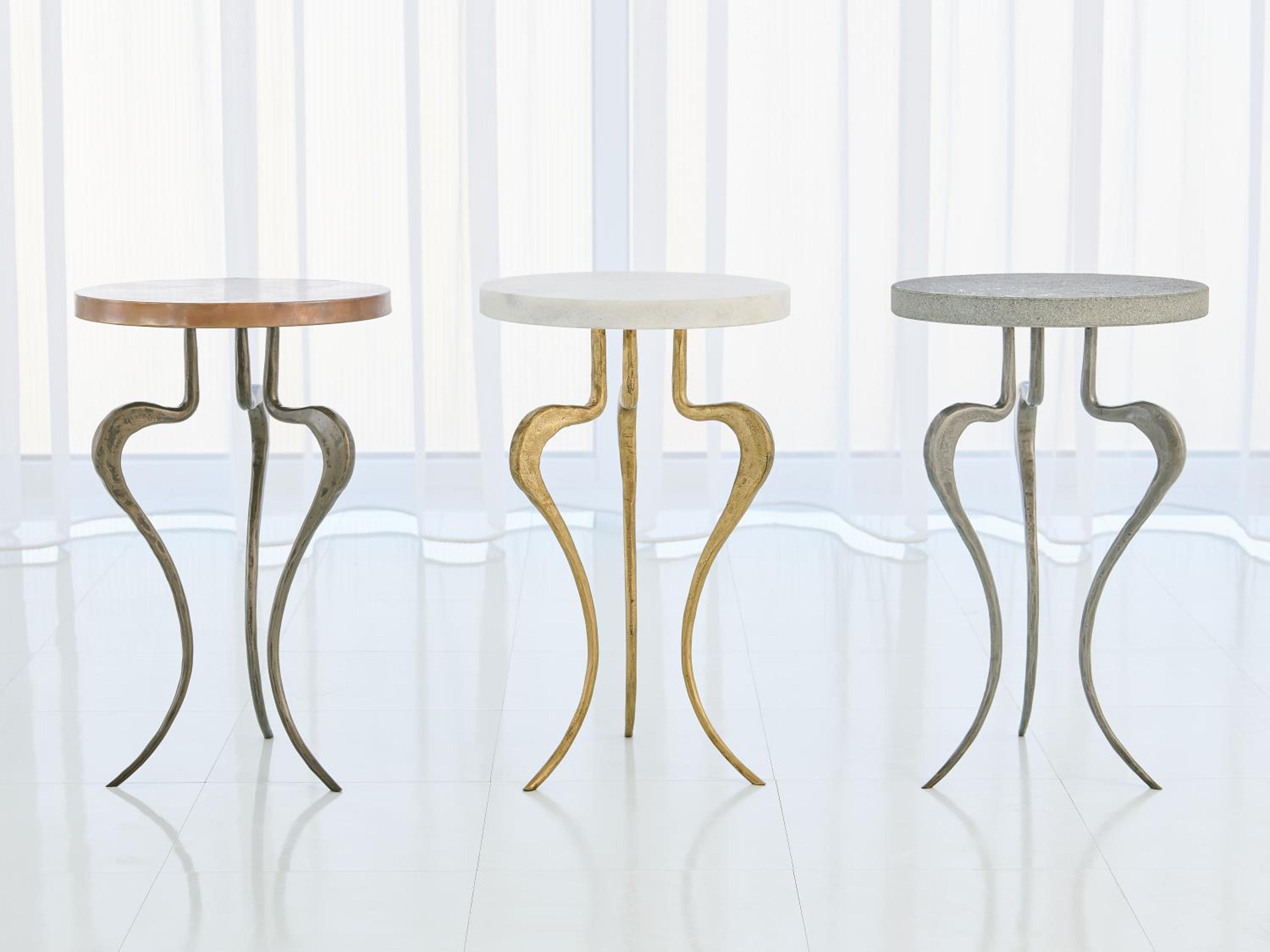 Global Views Round Marble Antique Gold End Table