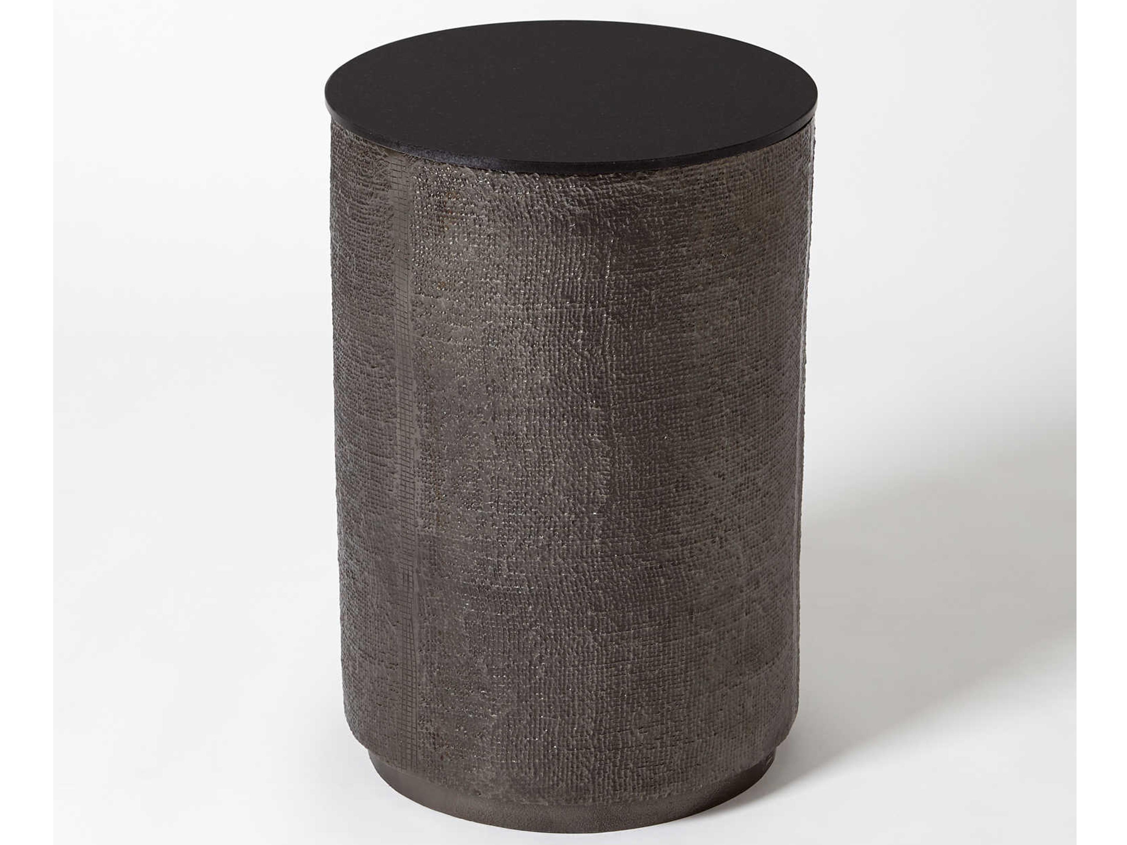 Global Views Round Granite Black Nickel End Table