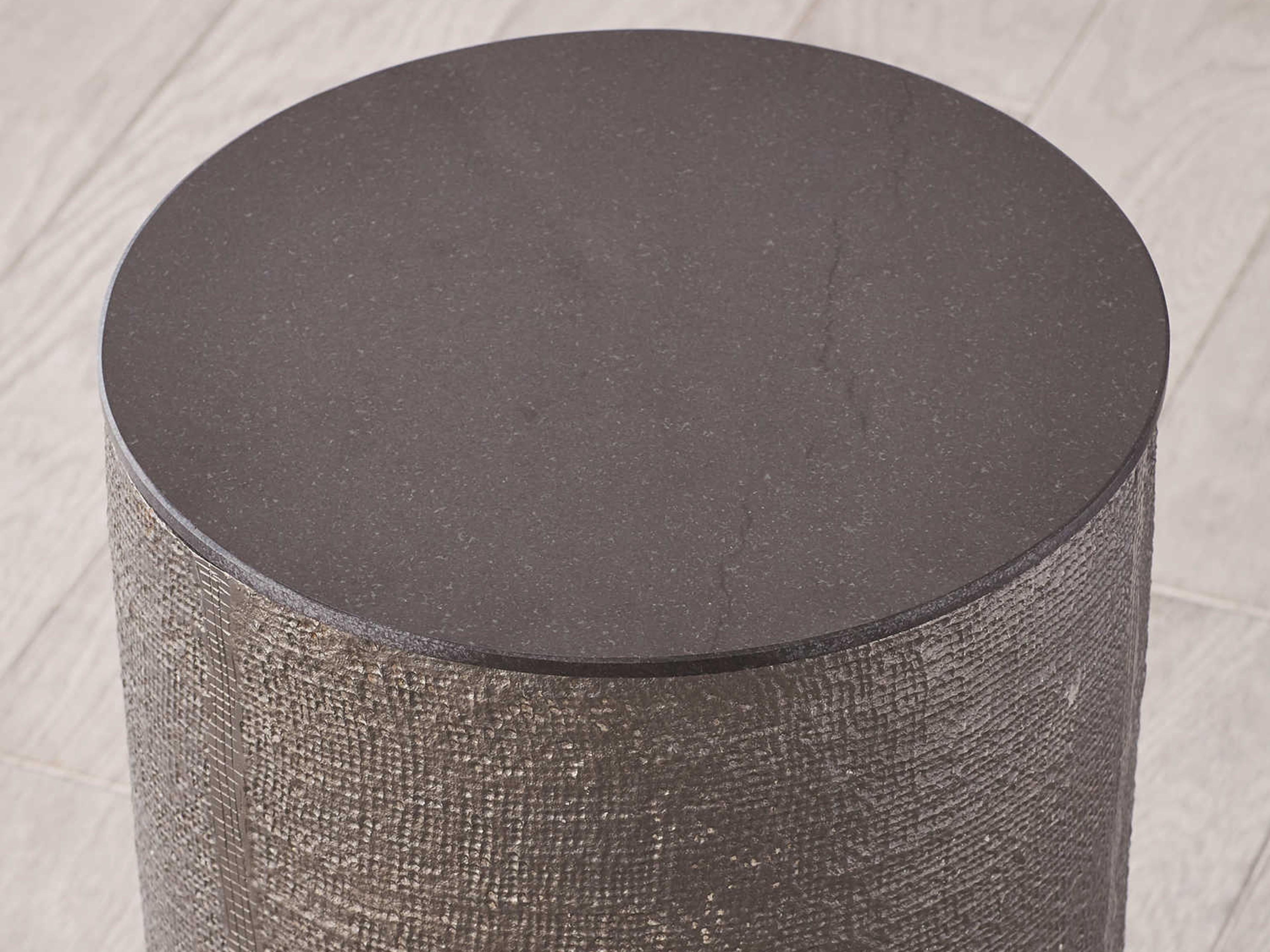 Global Views Round Granite Black Nickel End Table