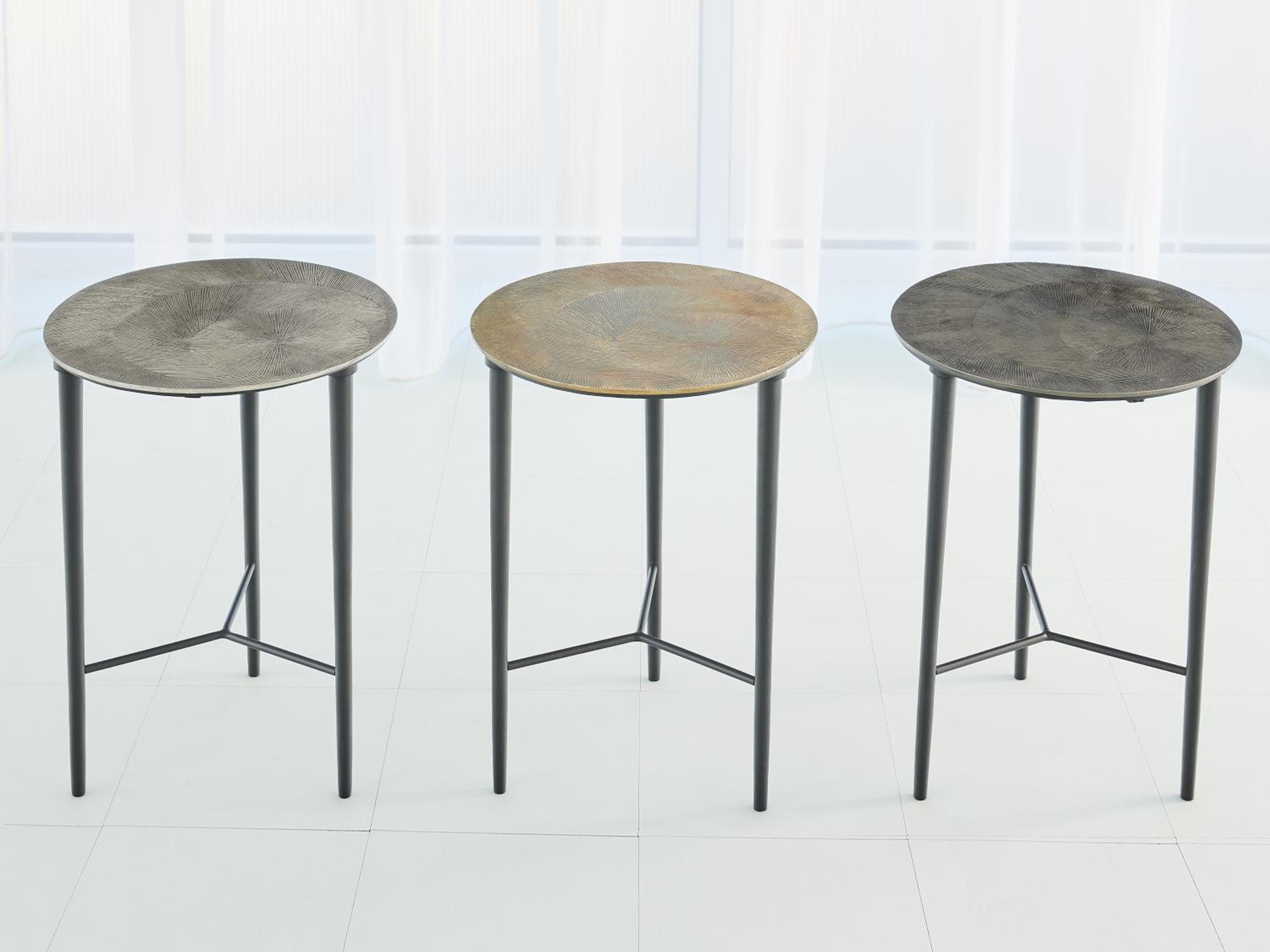 Global Views Round Metal Antique Nickel End Table