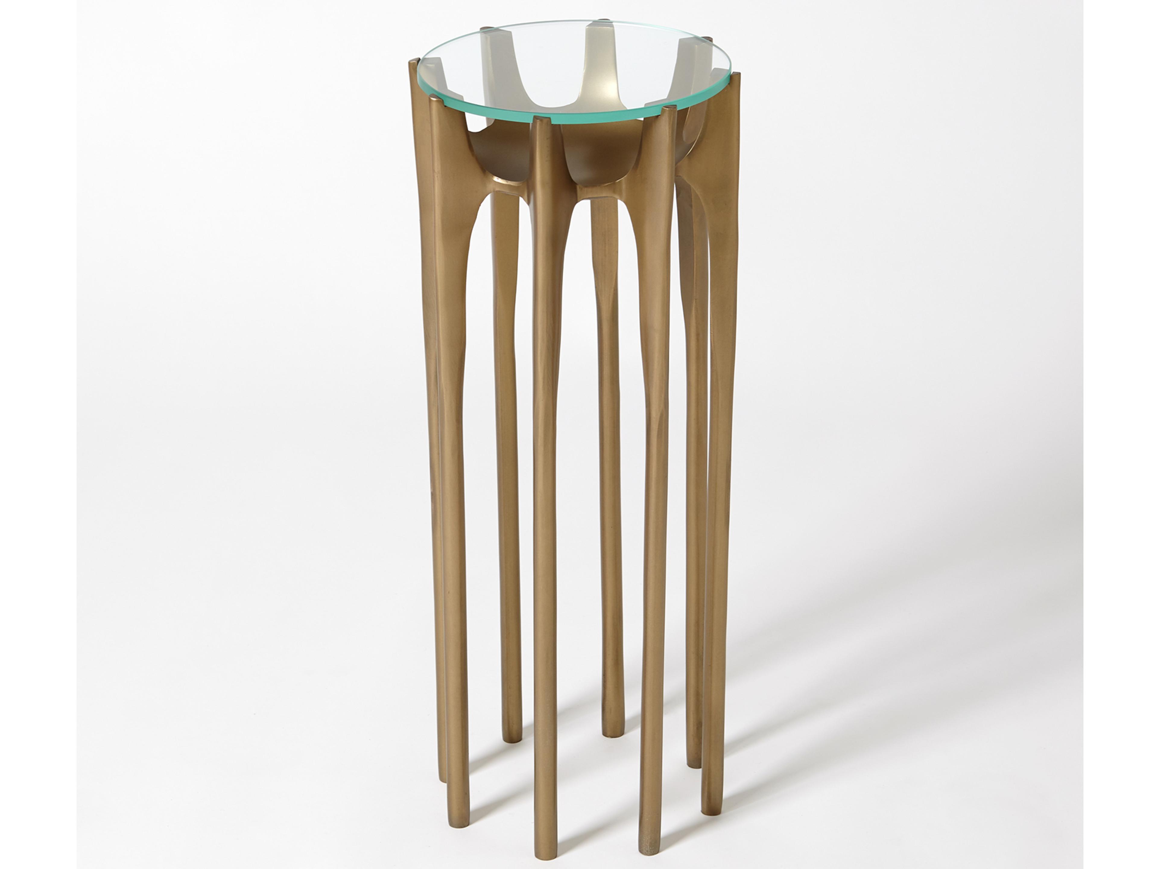 9" Round Glass Antique Brass End Table