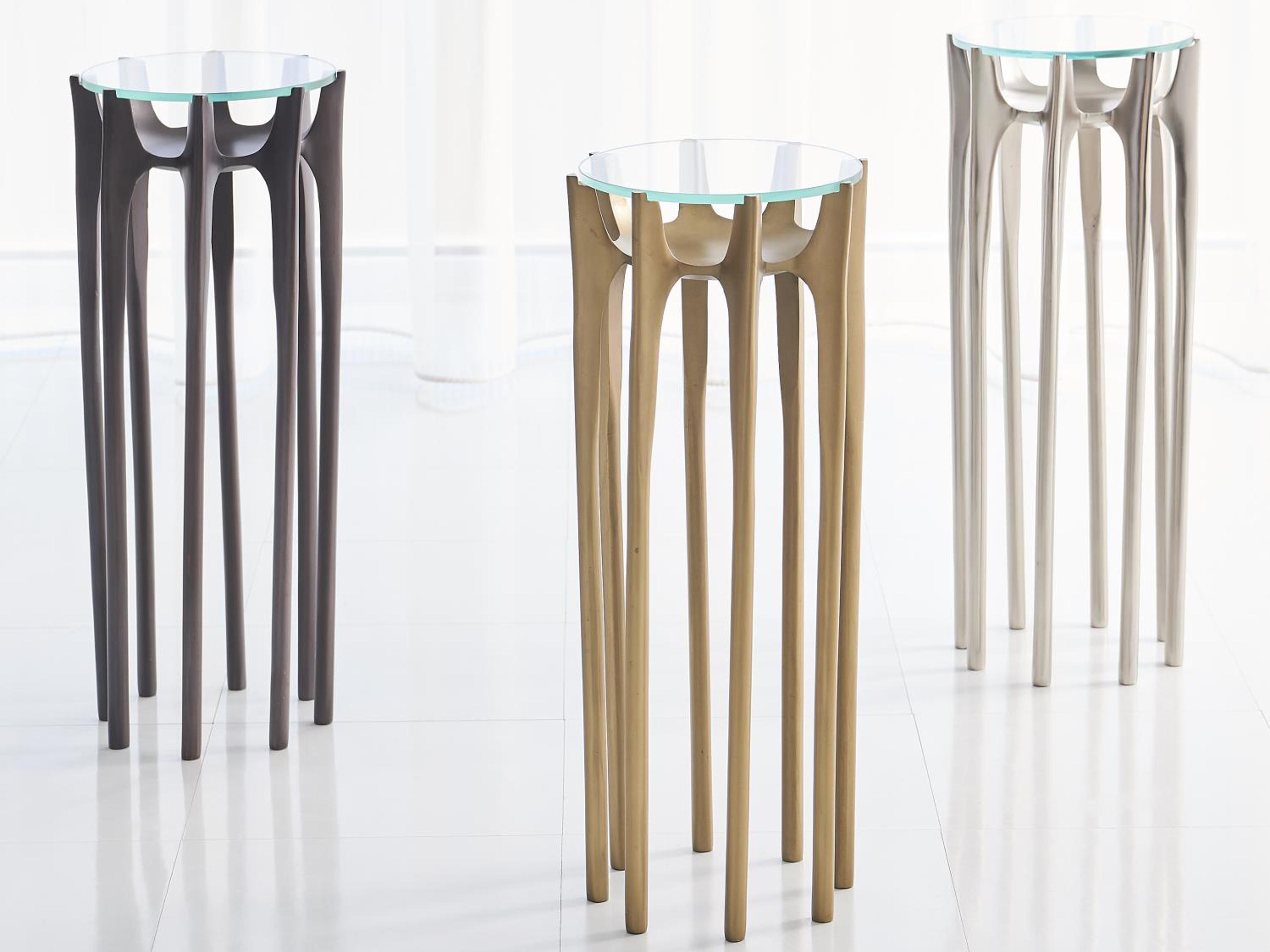 Global Views 9" Round Glass Antique Brass End Table