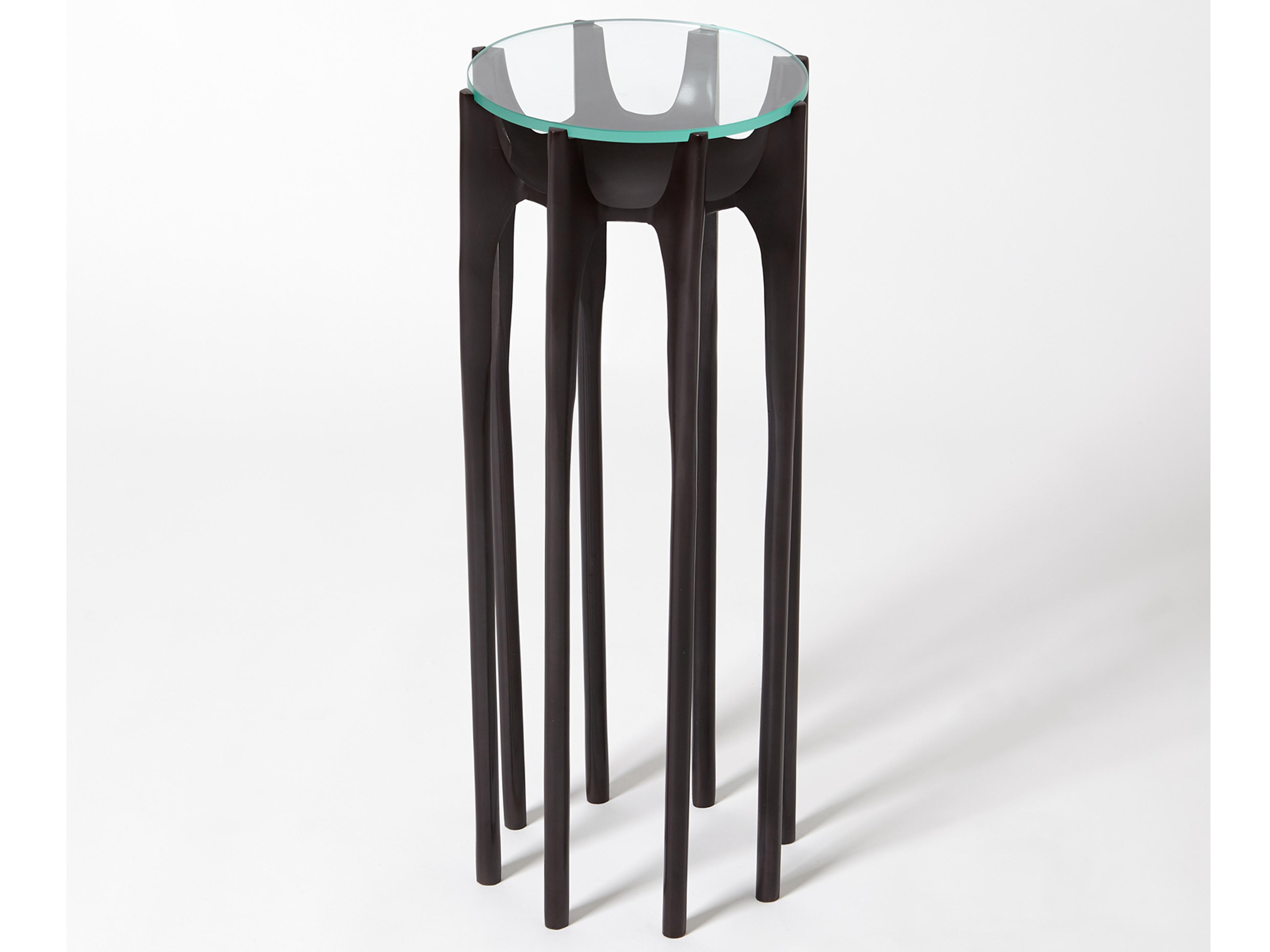 Global Views 9" Round Glass Oil Rubbed Bronze End Table