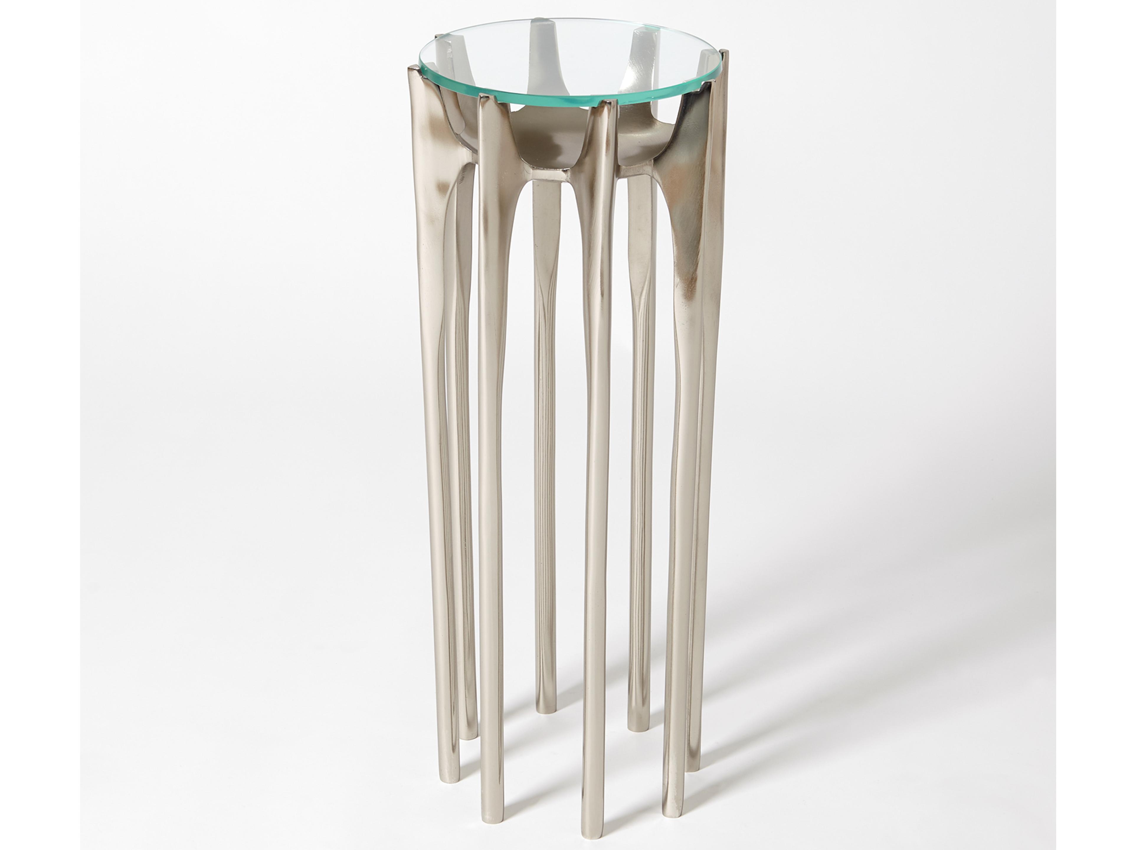 Global Views 9" Round Glass Antique Nickel End Table