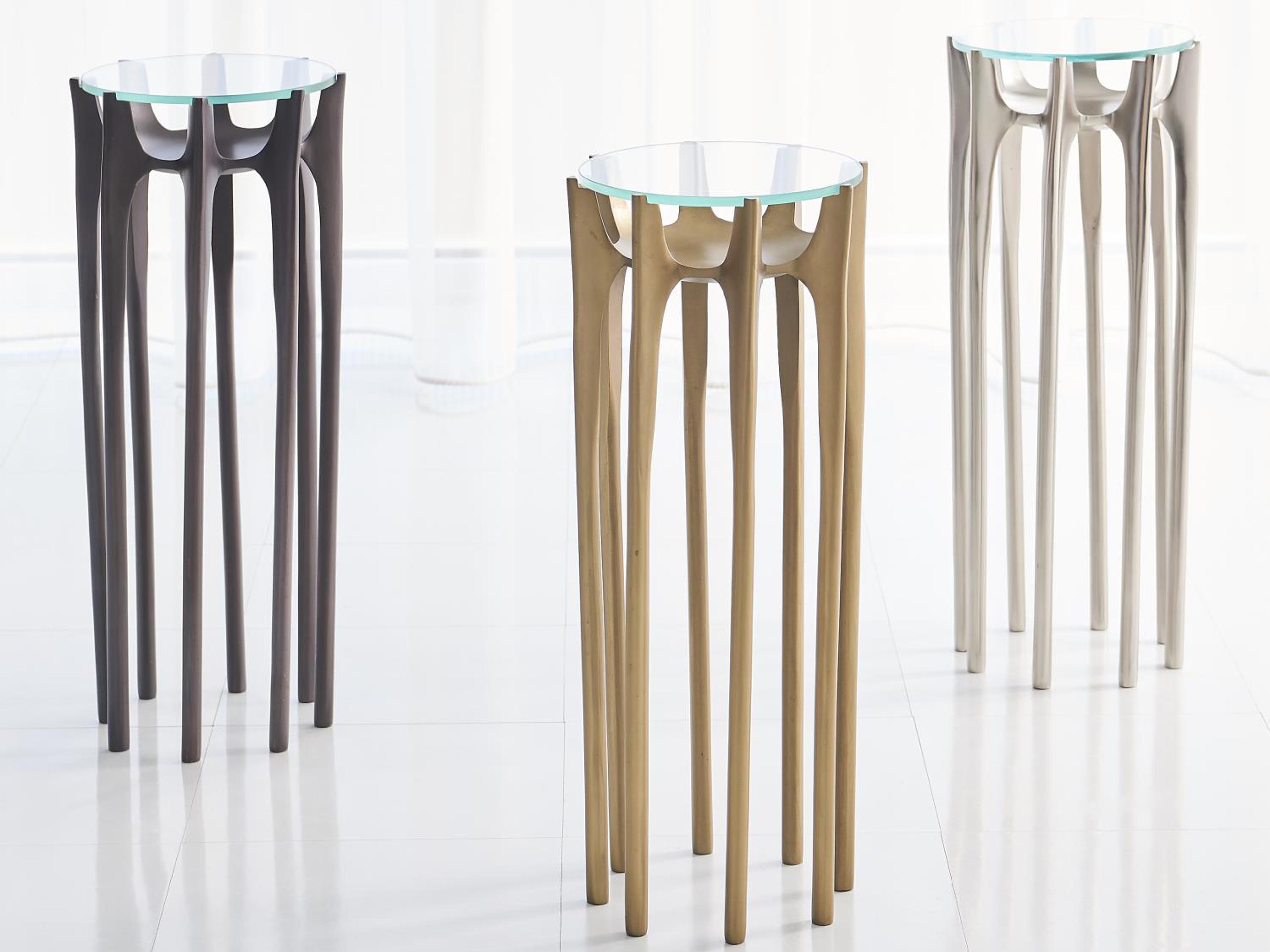 Global Views 9" Round Glass Antique Nickel End Table