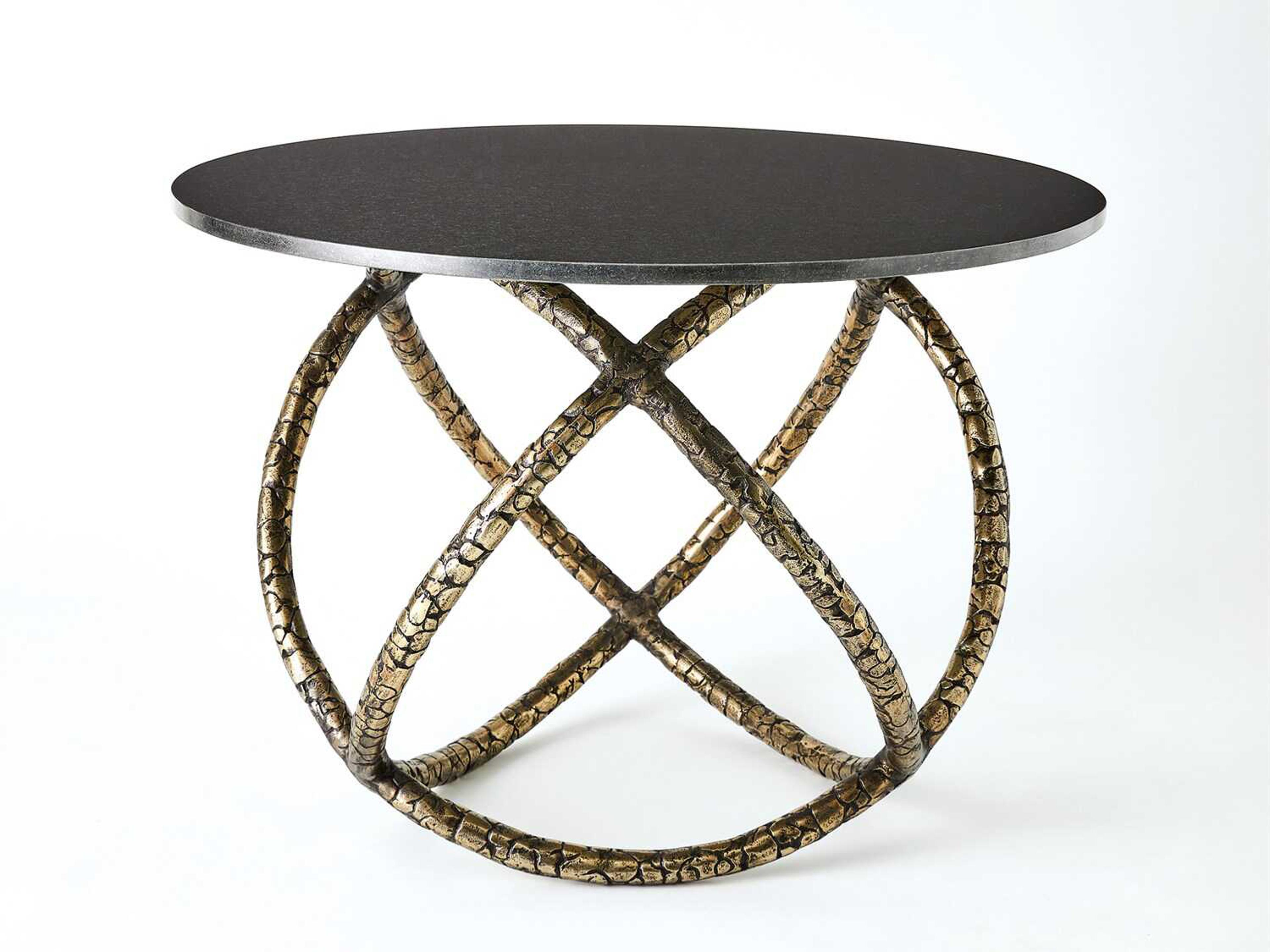 Round Black Granite Antique Brass End Table