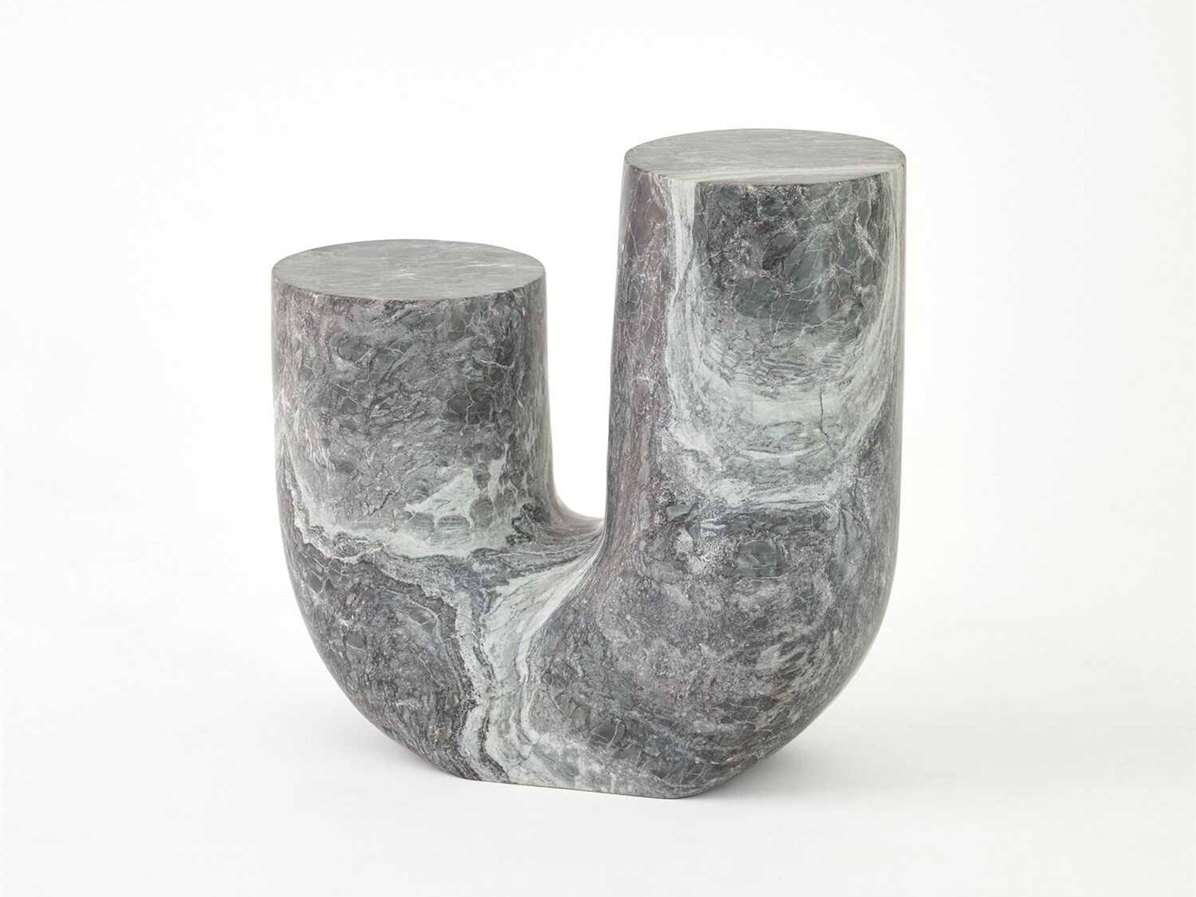 Global Views Round Marble Black End Table