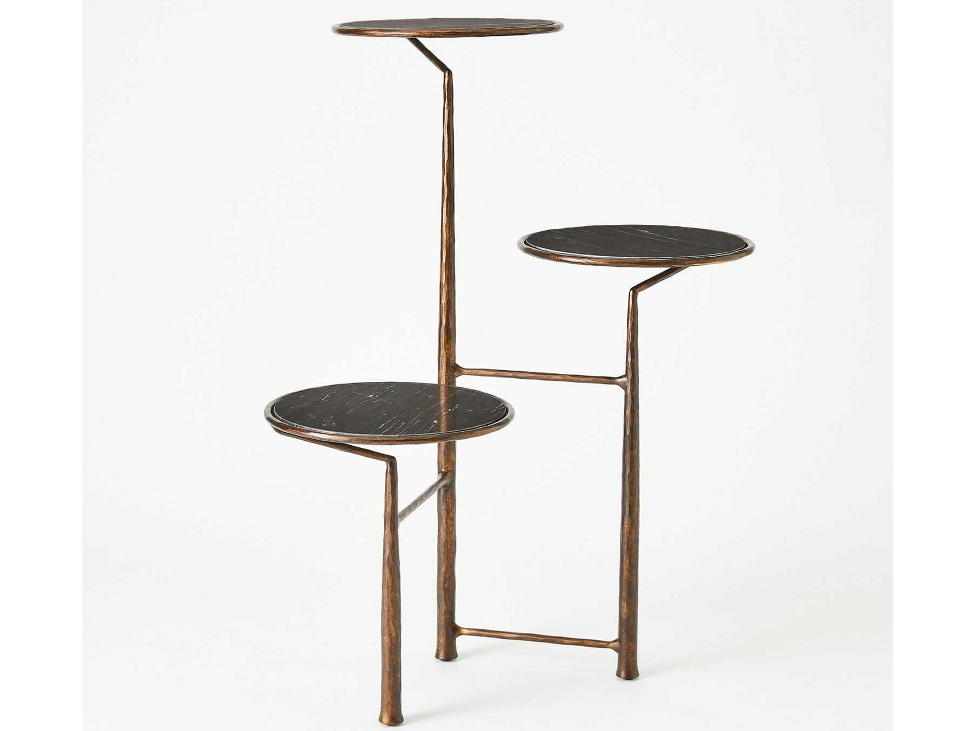 Global Views Round Black Marble Bronze End Table