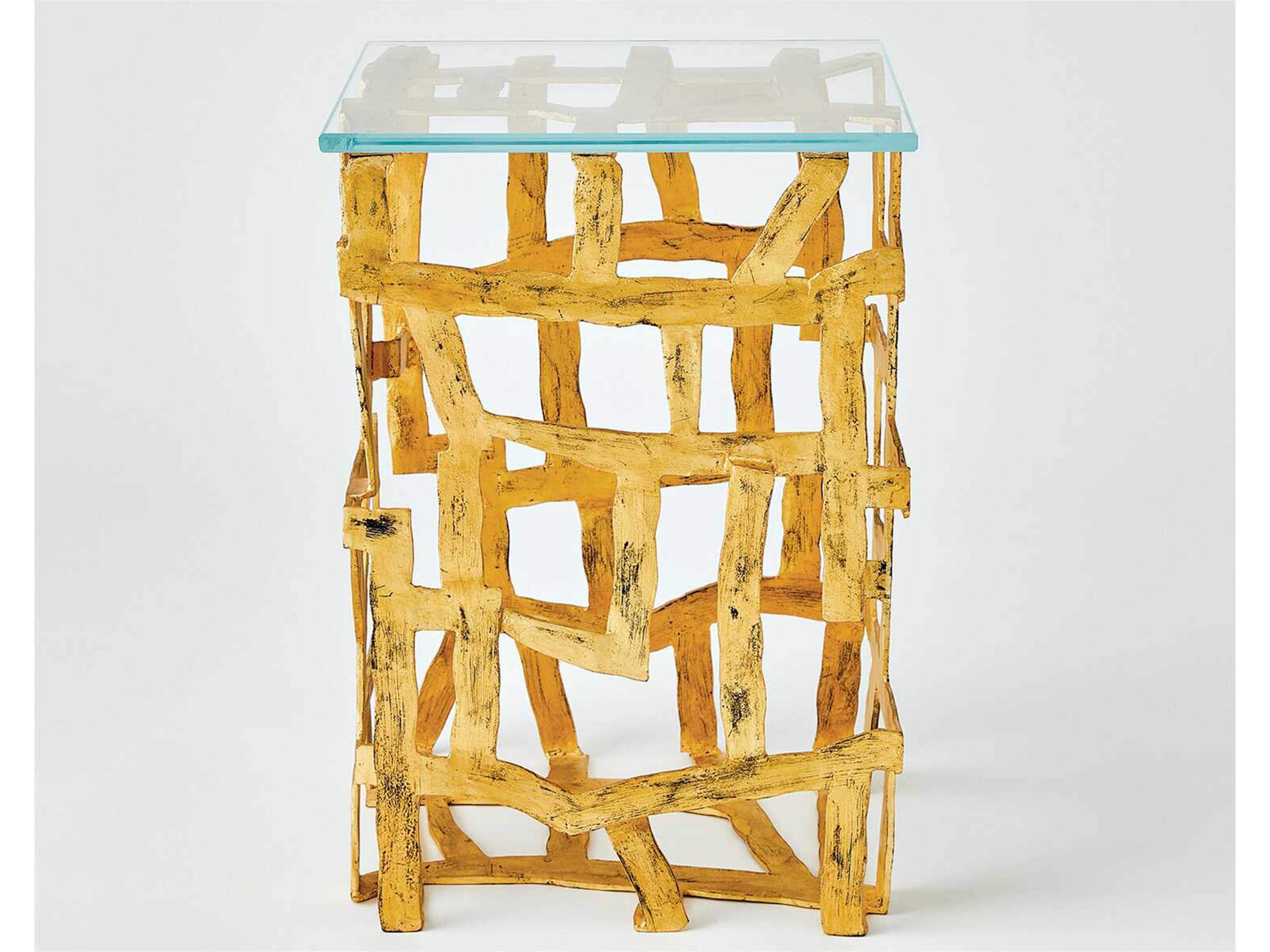 Square Glass Gold Leaf End Table
