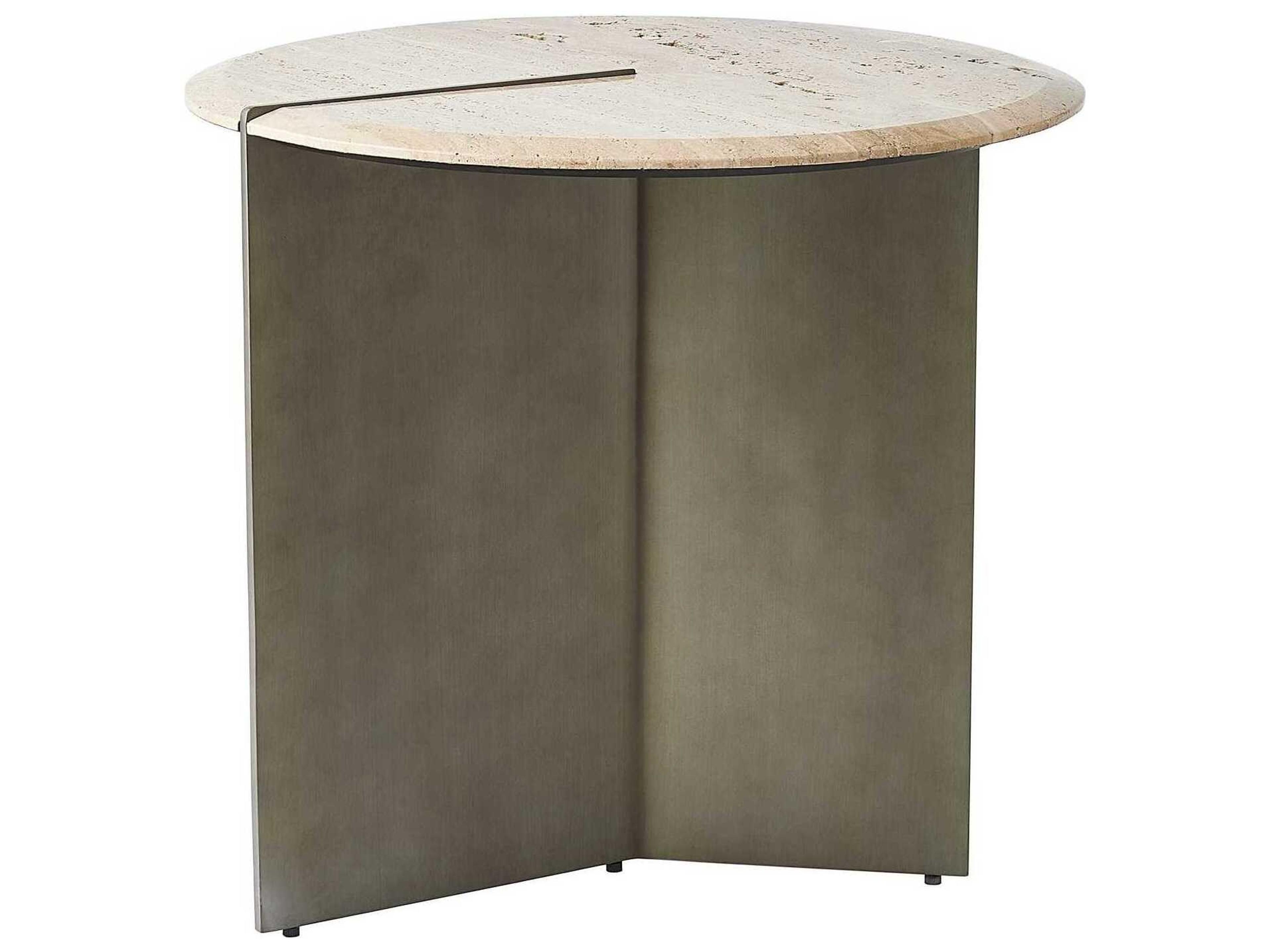 Global Views Sundial Round Stone Brushed Antique Gunmetal End Table