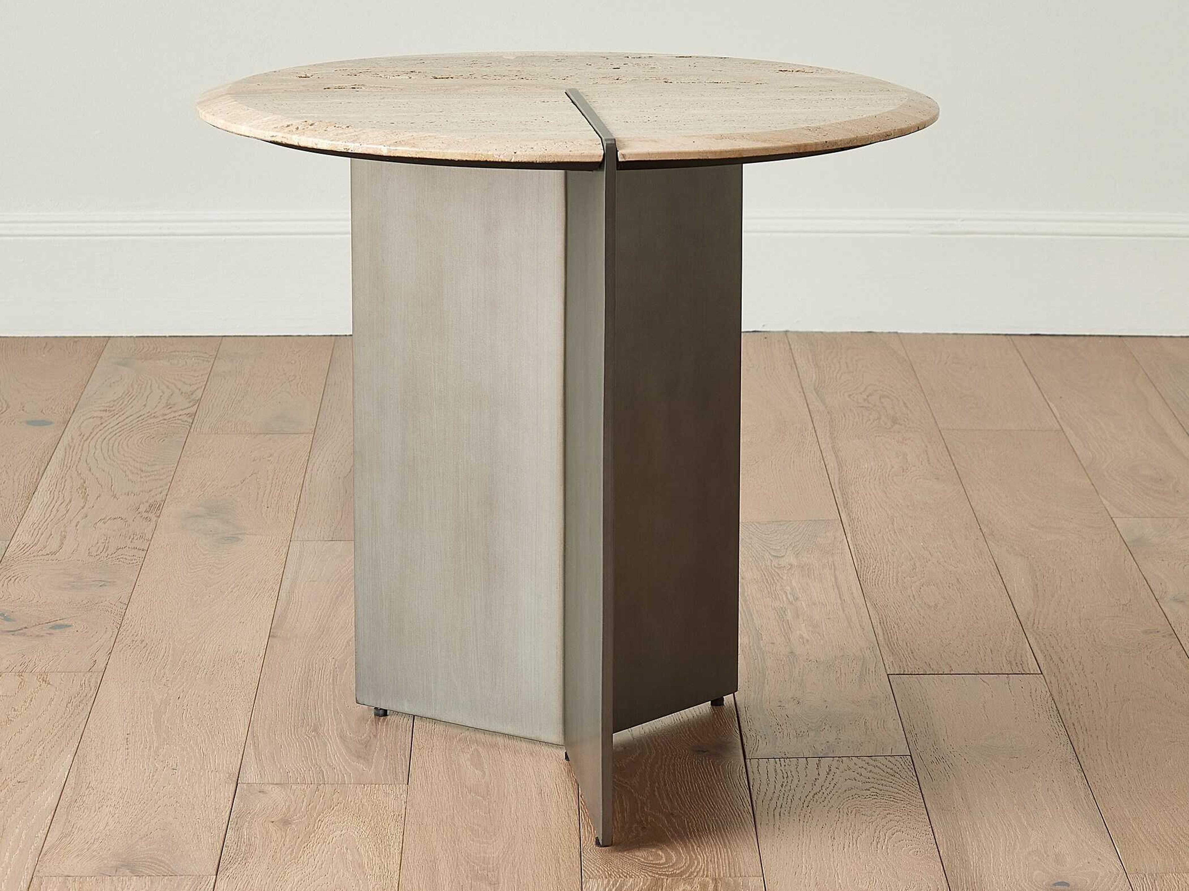 Global Views Sundial Round Stone Brushed Antique Gunmetal End Table